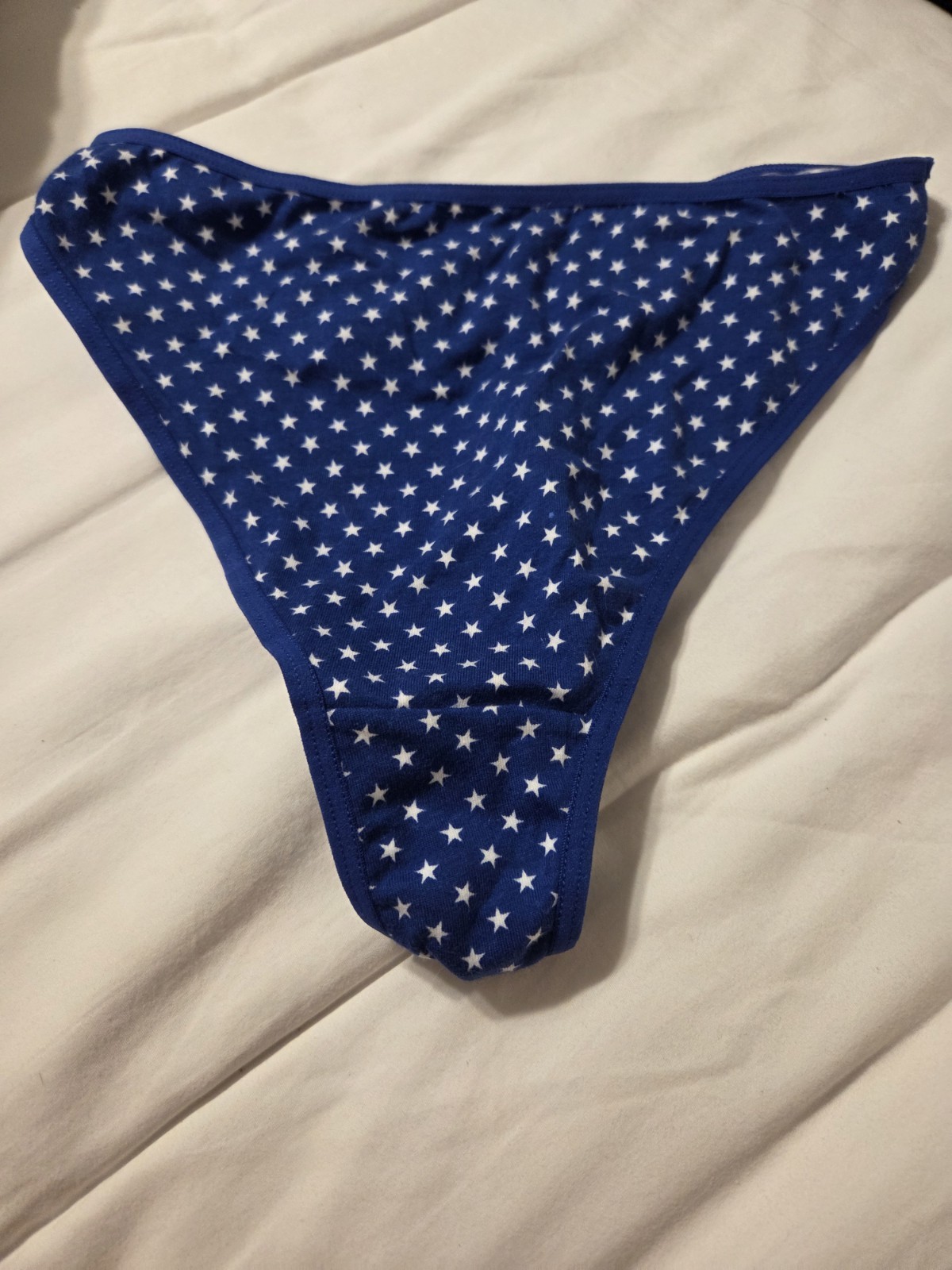 NEW Vintage Cotton Hicut USA Blue Star Thong Size Junior Medium 12-14