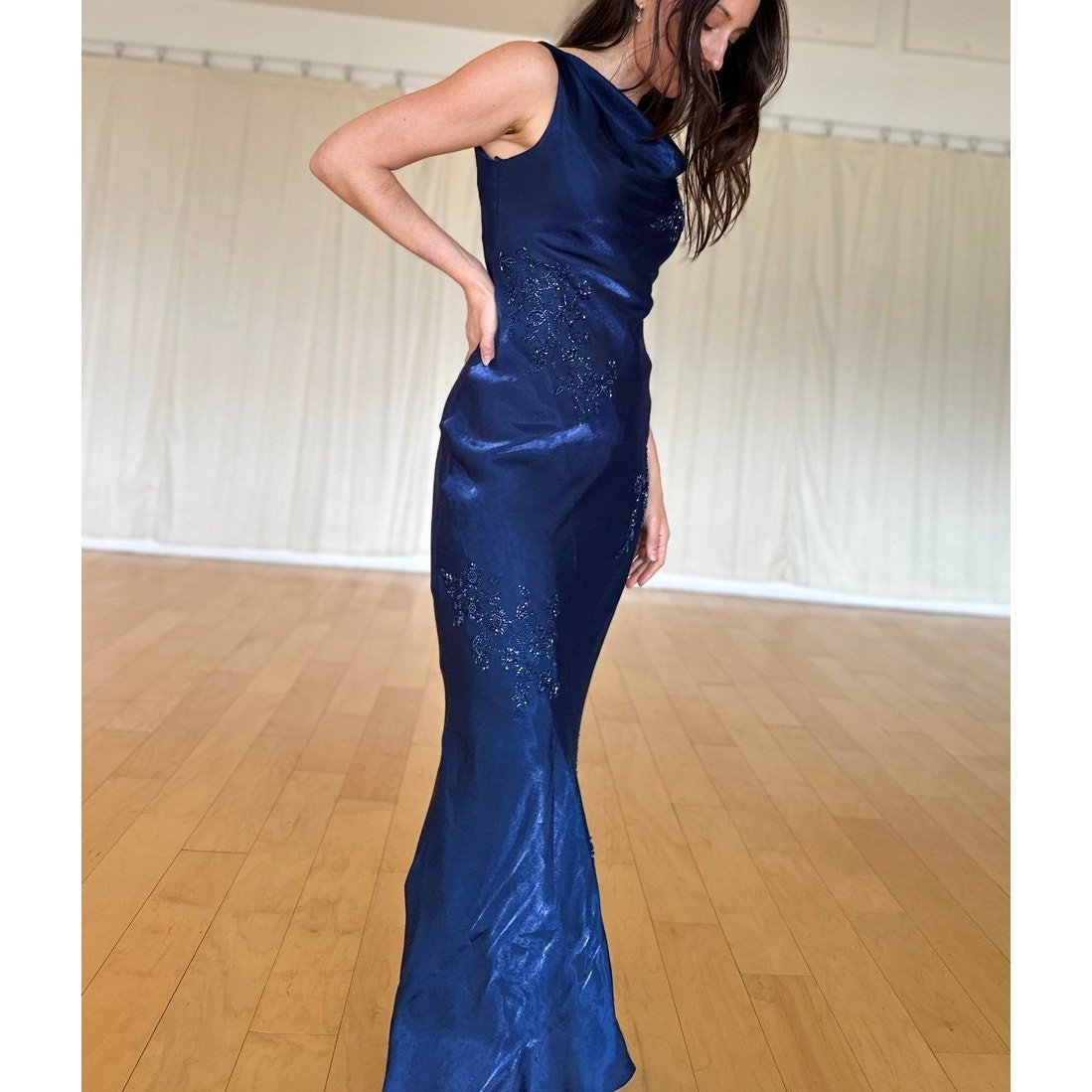 Night Way Collections Women’s 4 Dress Navy Metallic Beaded Floral Y2k Gown