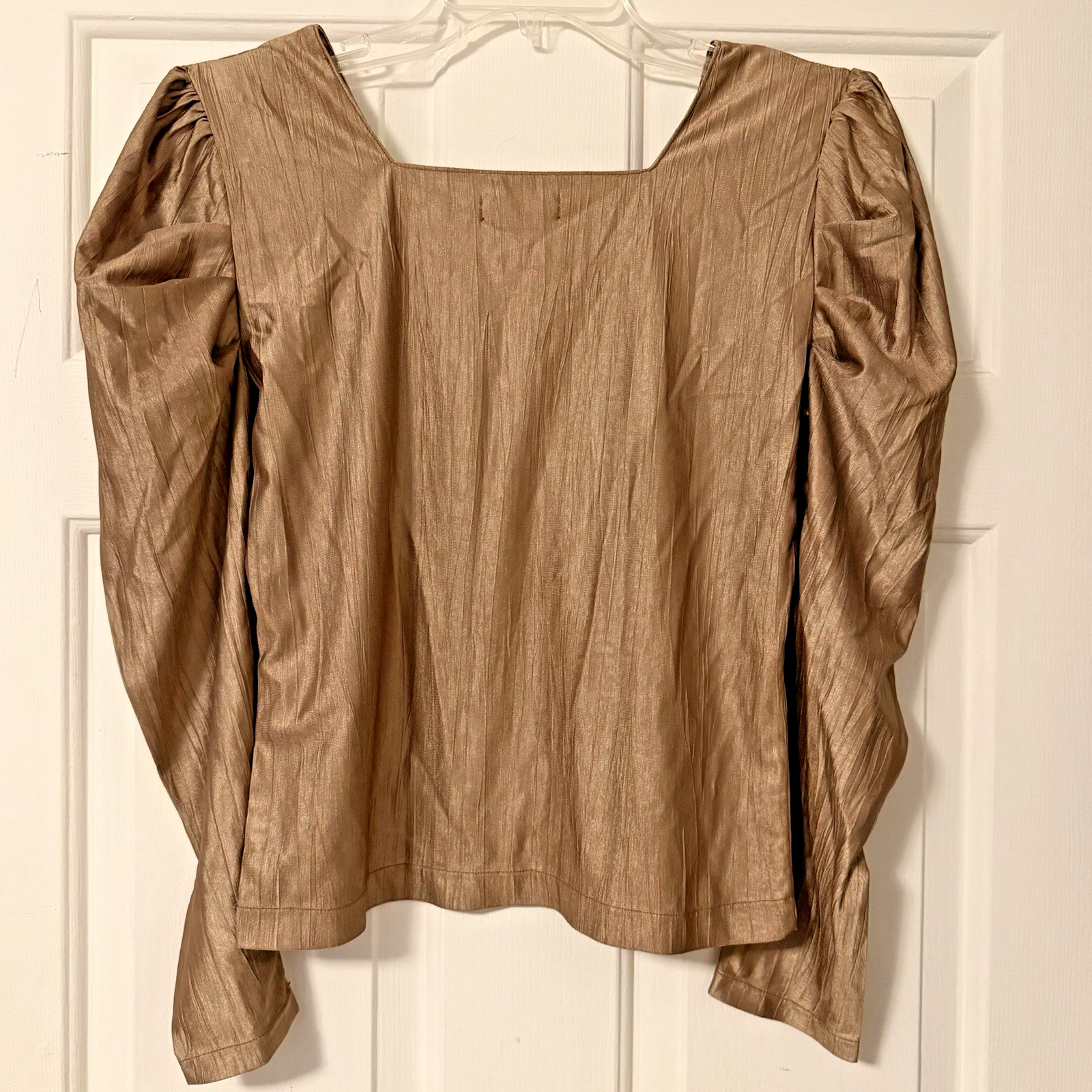 Vintage 90s Made in Japan CREA Bronze Gold Micro Pleated Metallic Top Blouse S/M