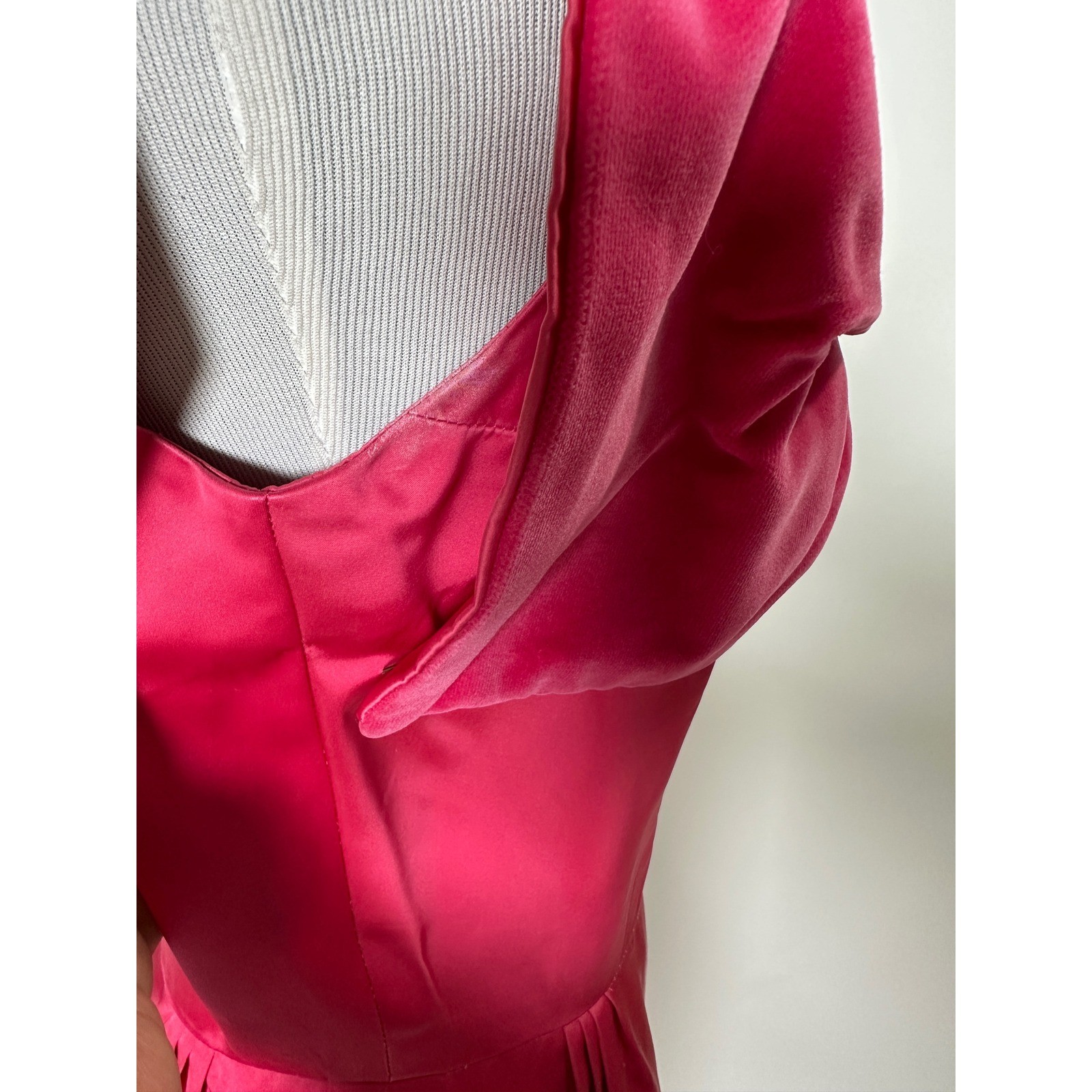 Vintage 1950s Hot Pink Marilyn Monroe Style Gown Oversized Velvet Bow Maxi Dress