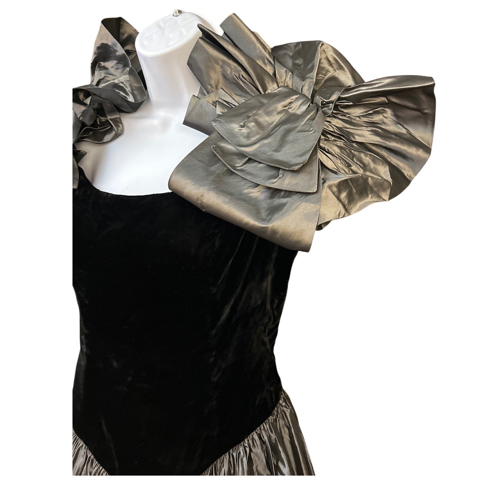 80s Vintage Velvet Taffeta Statement Dress Bows Prom Cocktail Metallic Dramatic