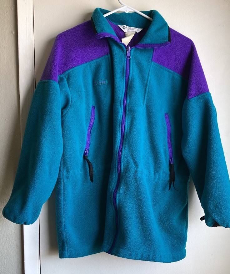 Columbia Sportswear Vintage Colorblock Fleece Jacket Teal Purple Womens 23” PTP