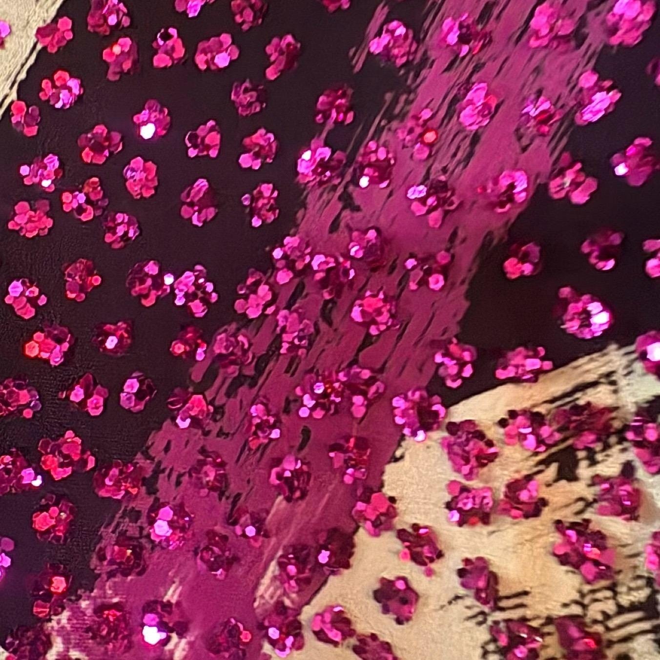 VTG Nuit for Saks 5th Ave Magenta Sequin Abstract Y2K Shift Dress Sz 8 USA Made