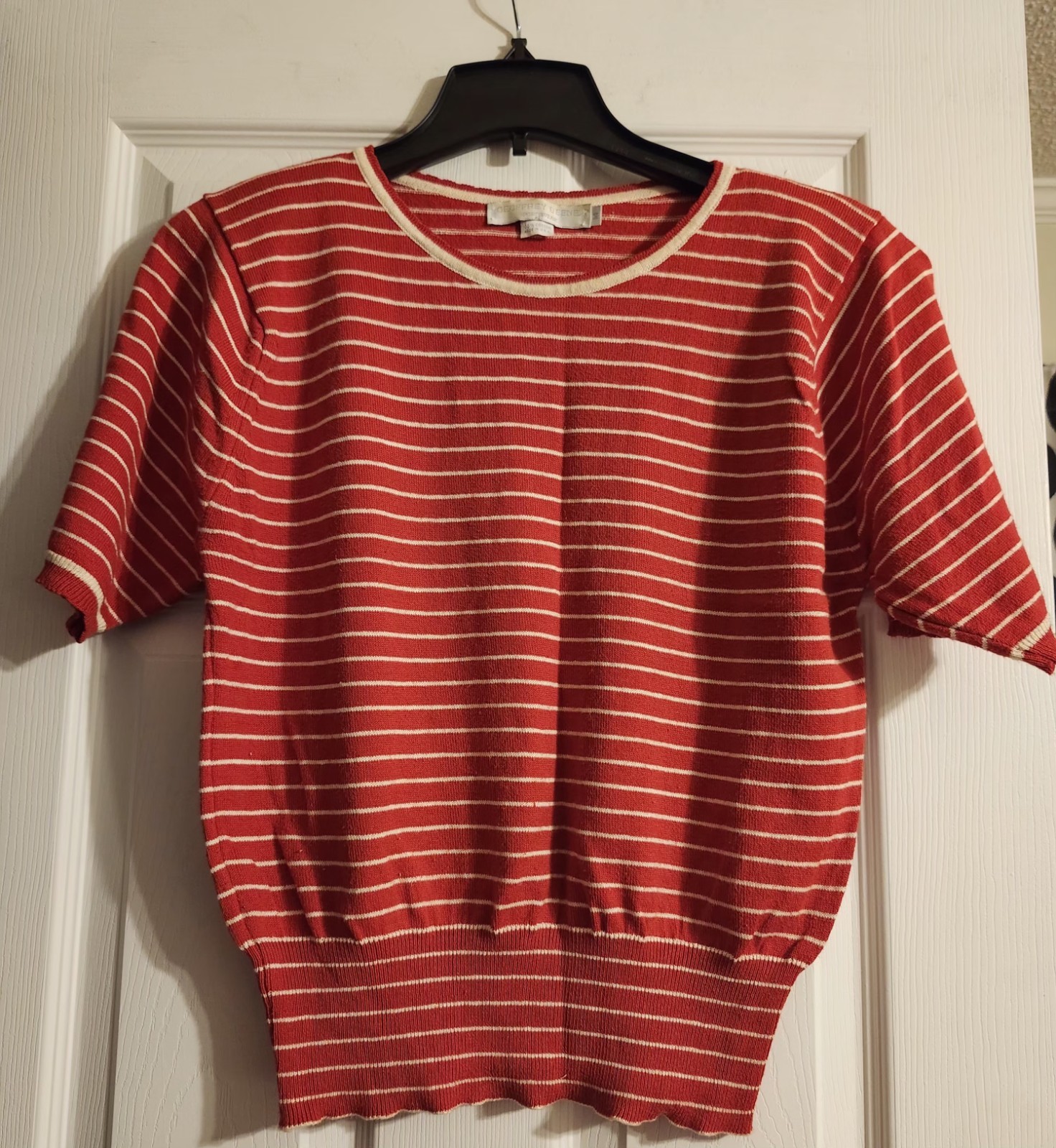 Vintage Geoffrey Beene Sportswear 100% Cotton M Knit Blouse Red White Stripe…