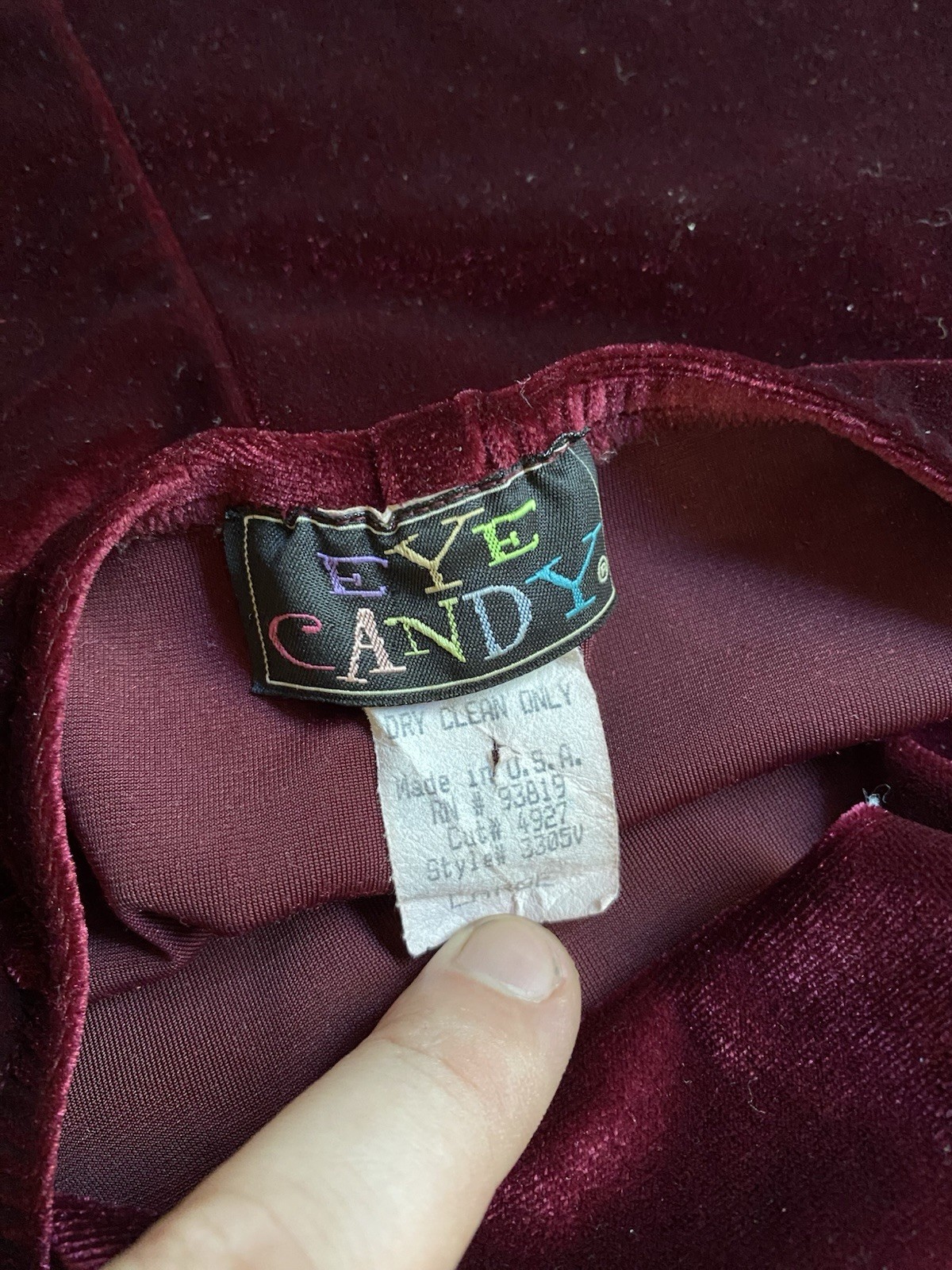 Eye Candy Vintage 90s Y2K Burgundy Velvet Halter Neck Mini Dress USA Large