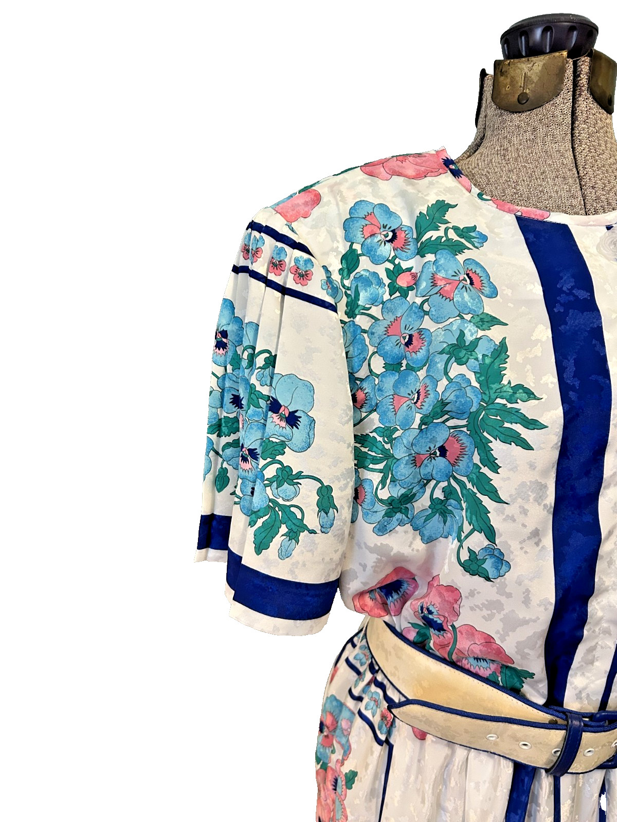 Silky Garden Pansy Print Calif Designs Dorothy Samuel 1980s does 40s Dress M