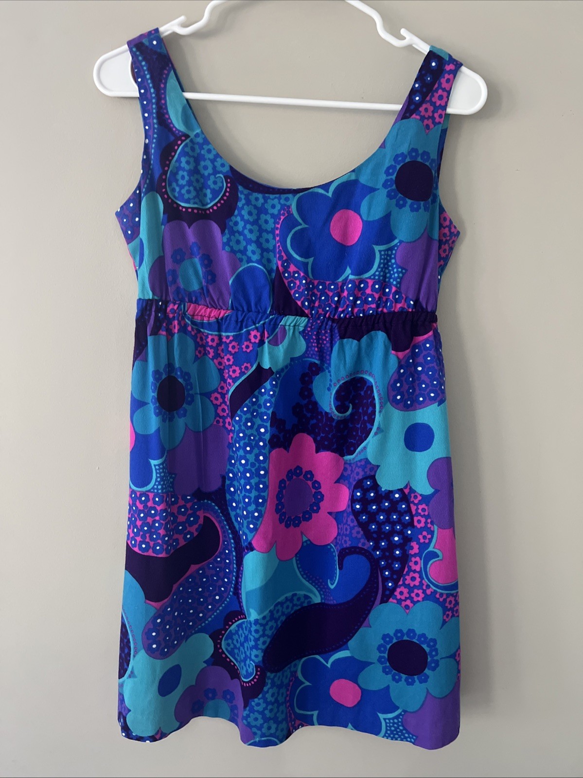 Vintage Pomare Tahiti Hawaiian Dress And Matching Shirt Size Small Purple Blue