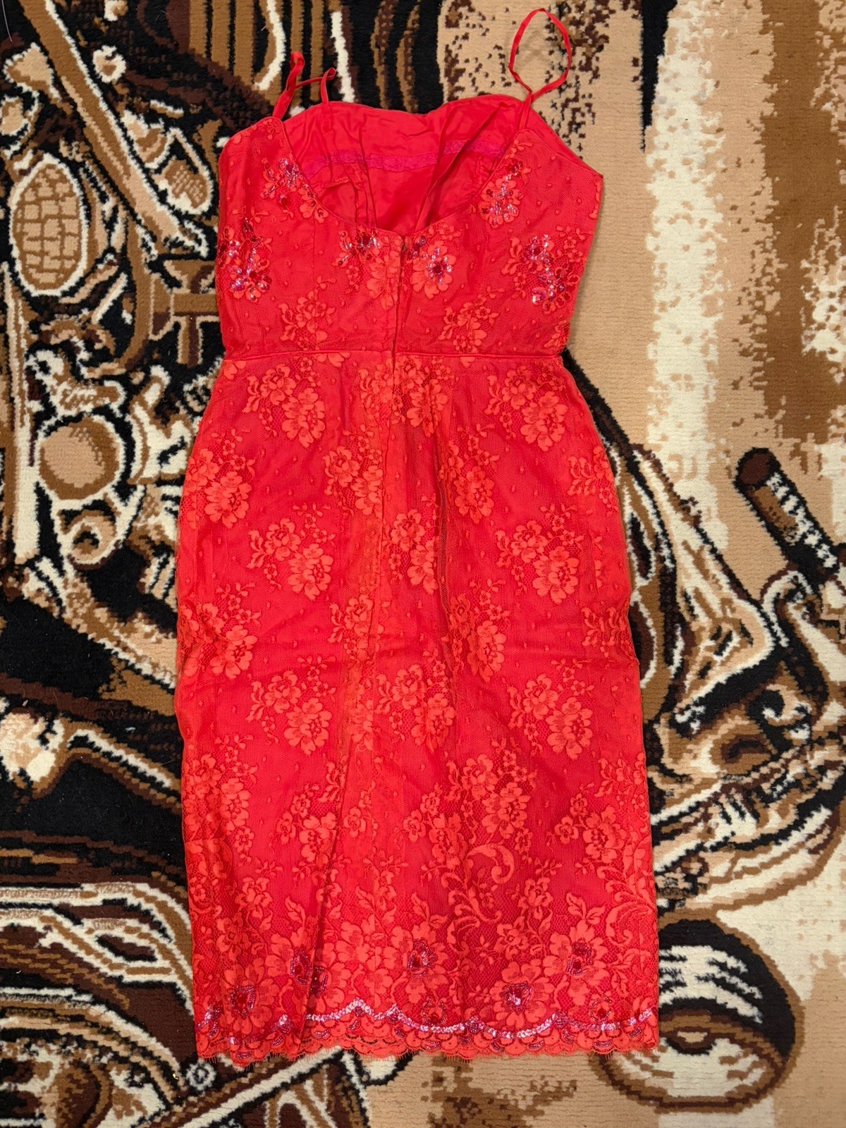 Vintage Mid century 1960s Red Sequin Ball Gown Size S Dress Prom 60s Rafaela USA