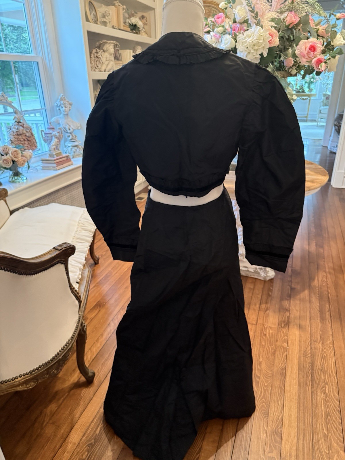 Antique Victorian Edwardian Skirt Dress Shirt Black Mourning Clothing Women Vtg