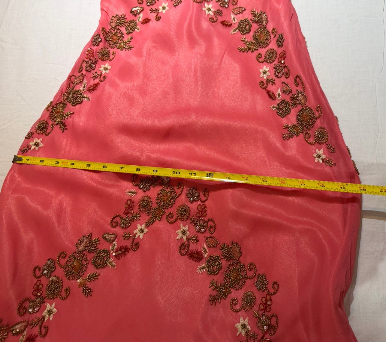 Vintage 90s Scala Coral Salmon Silk Beaded Mermaid Gown-M/L