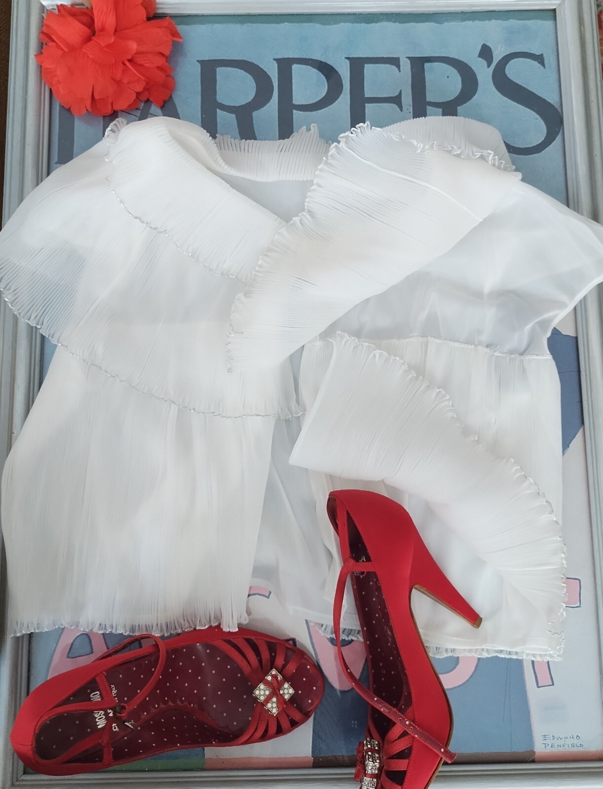 Vanity Fair vintage 1950’s pleated white nylon cropped Bed Jacket Caplet Med