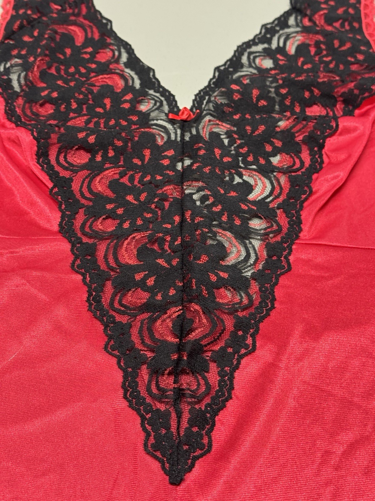 Vtg Fashion Bug Lace Swing Dress Red/Black Lace Sexy Sz 3X Nylon Fairy Silky