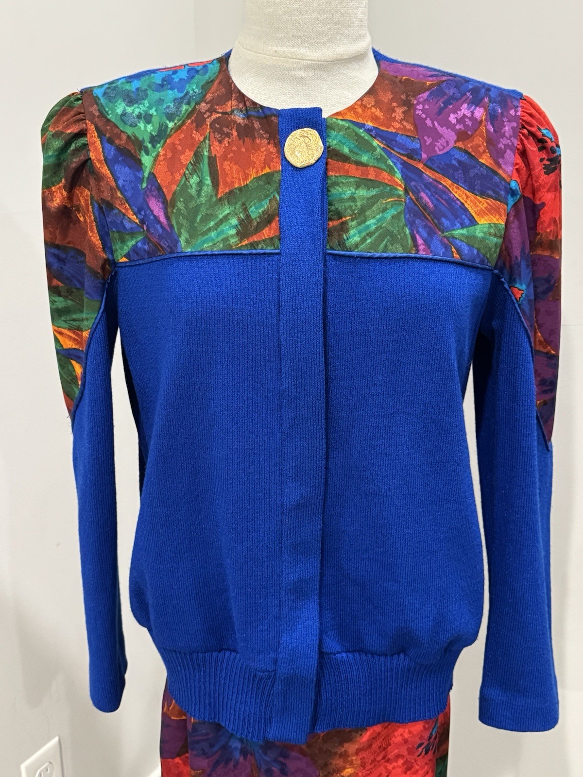 Vintage 80’s Anthony Sicari Women’s Size 8 Sweater Top & Skirt Set Floral Multi