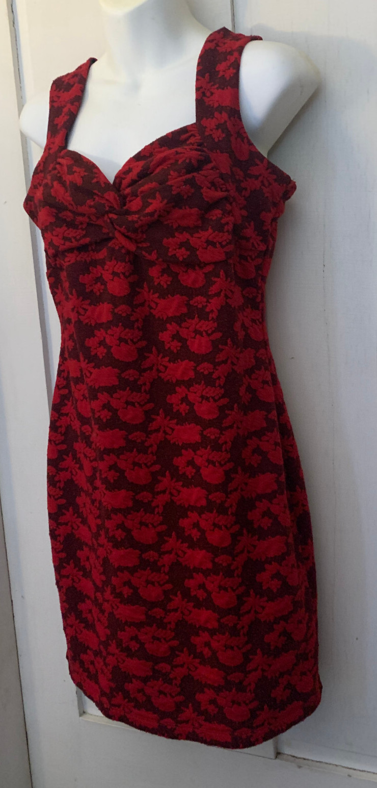 Vtg Dress Sexy Red Black Y2K Body Con Spandex Textured Brocade Candie’s M/L
