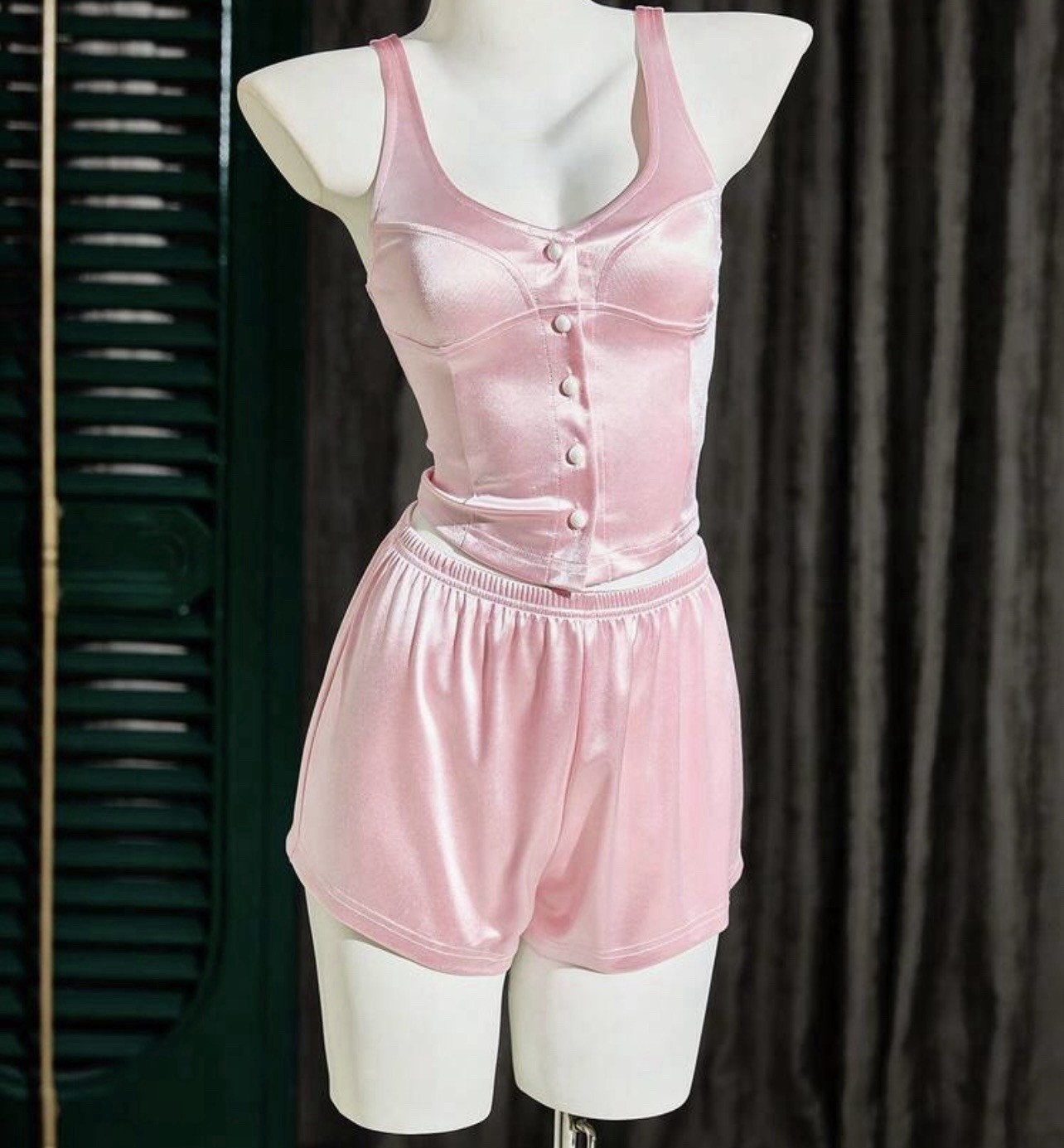 Glossy Sissy 2nd Skin Satin & Button Camisole & Shorts Lingerie Sleep Set XL NEW