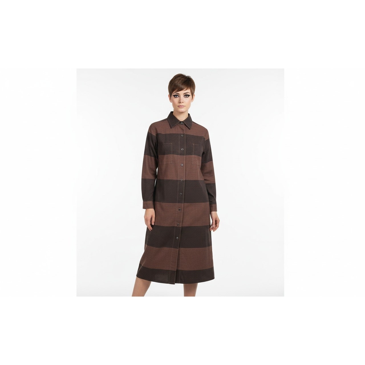 VTG 1970s Vuokko Finland Mod Minimalist Stripe Cotton Coat Dress XS/S