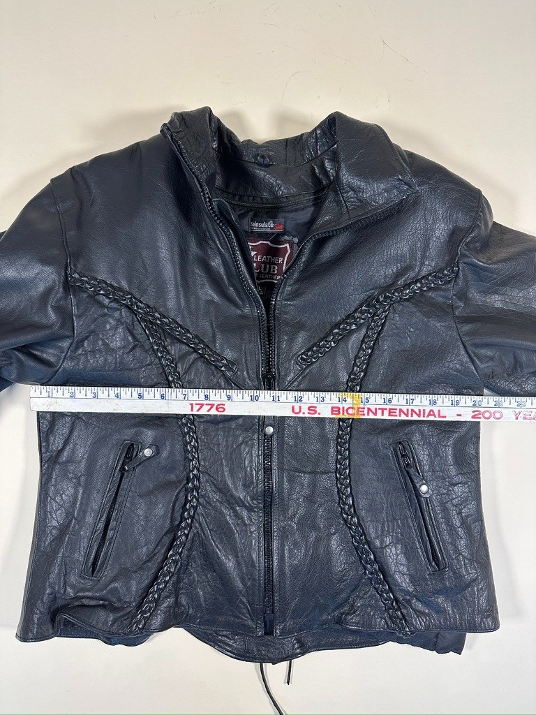 Vintage Leather Club Black Leather Moto Jacket Braided Western Bikers Womens XL