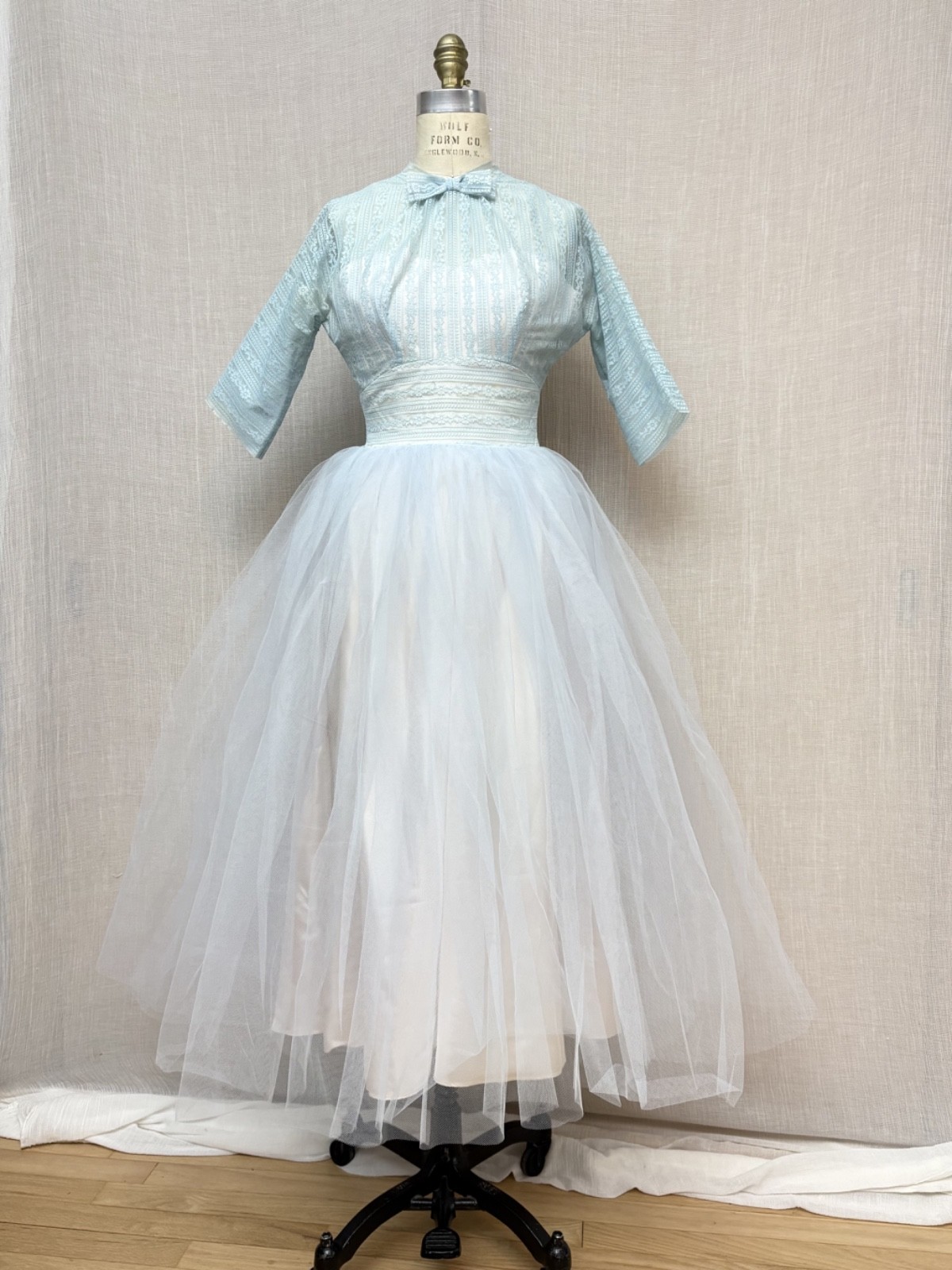 Vintage 1950s Lace Tulle Illusion Dress Wedding Bridesmaid Modest Princess XXS