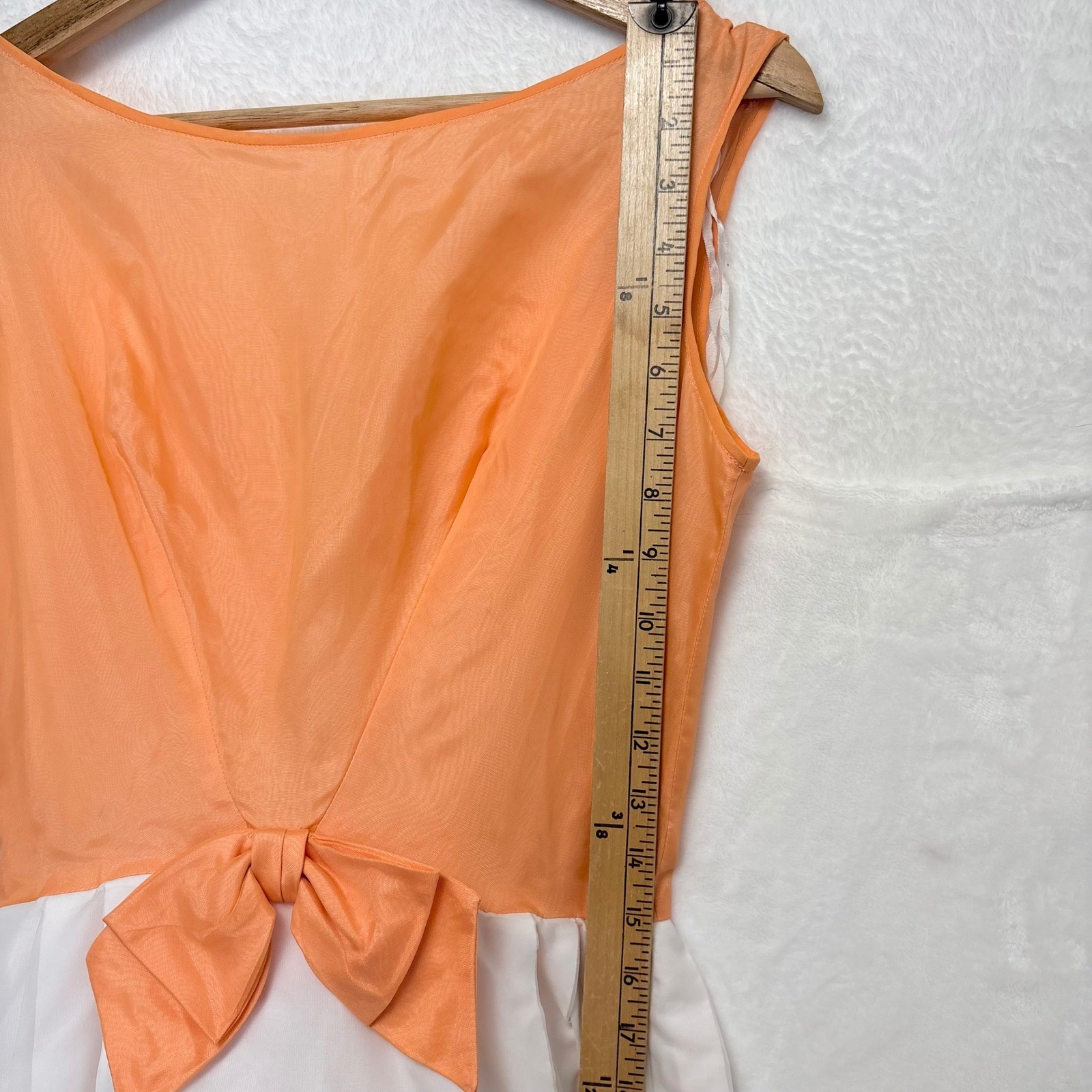 Vintage 50s 60s Peach White Embroidered Floral Dress Bow Accent Cocktail Mod