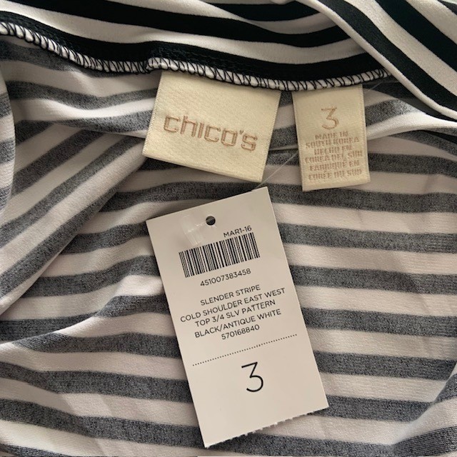 Chico’s Coastal Preppy Stripe Top XL Nautical Yacht Club Hamptons Chic NWT