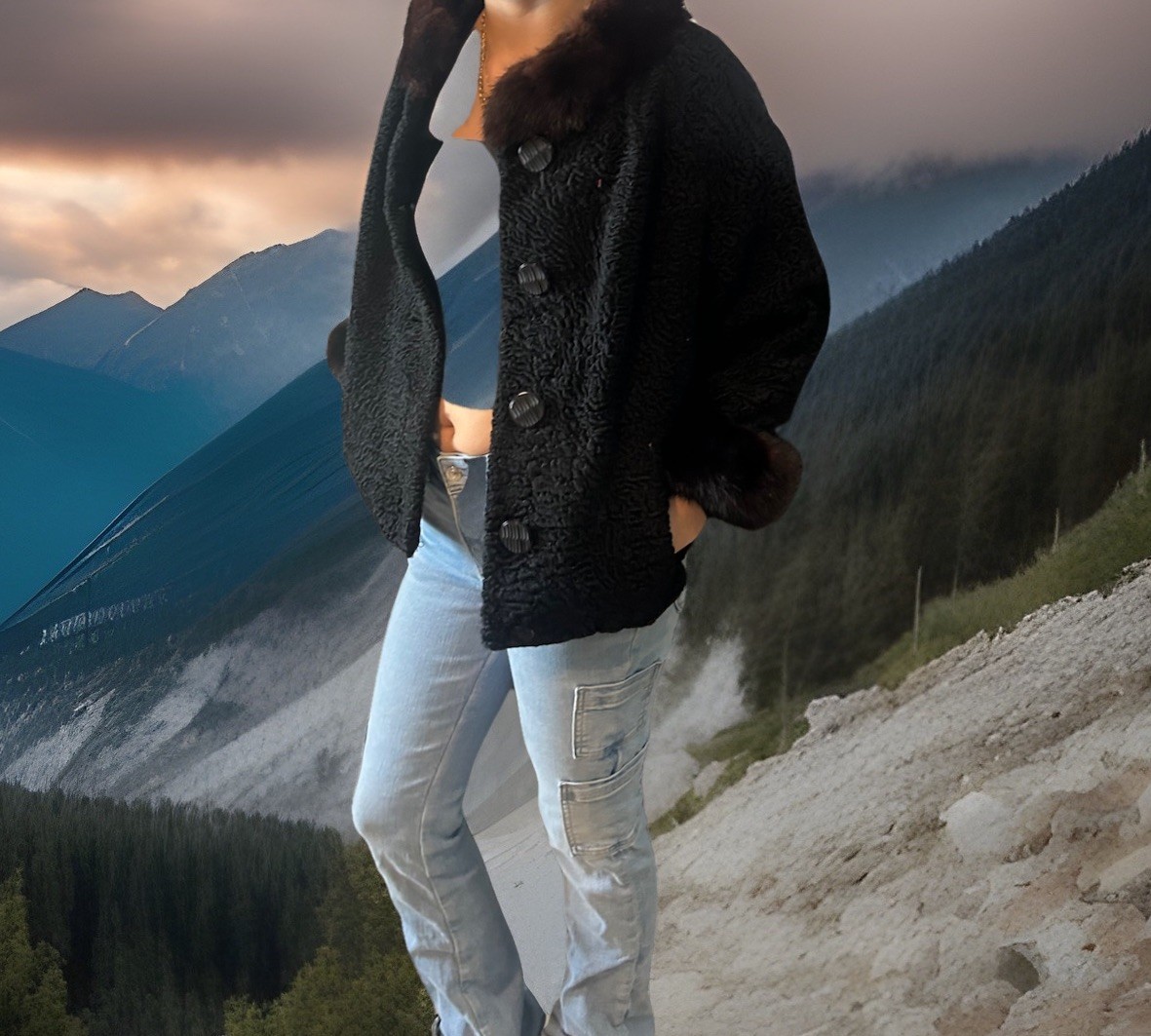 Vintage Persian Lamb Wool Swing Jacket Mink Fur Trim Mid Century Old Hollywood S