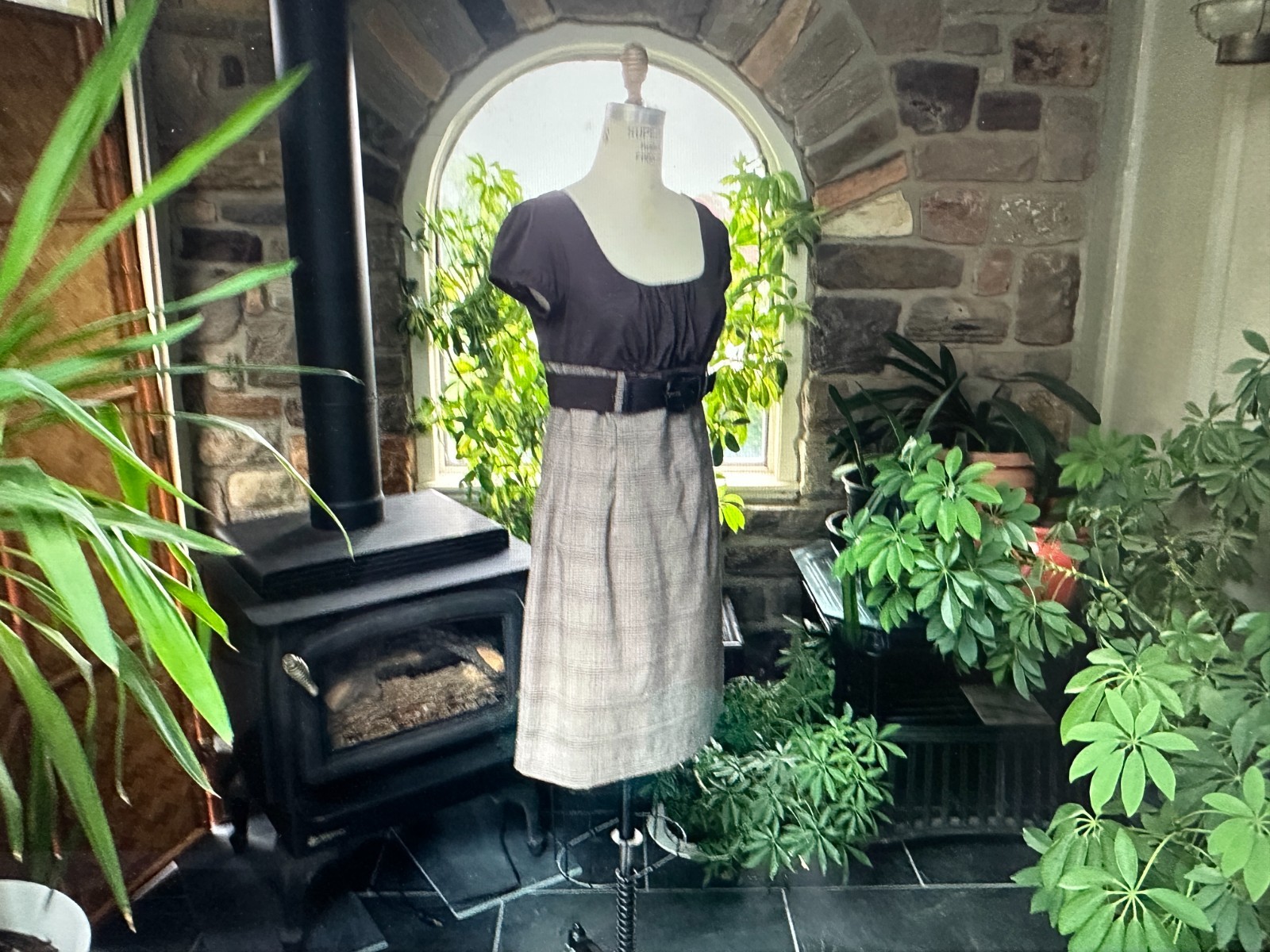 Vintage 1990s Brown Plaid Belted Dress IZ Byer California Deadstock