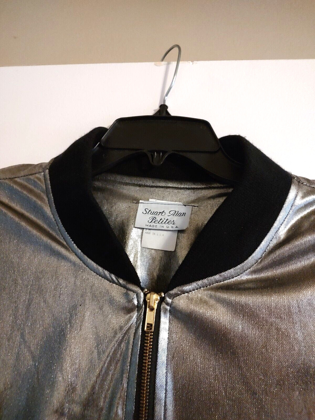 Vintage Stuart Alan Petites 16 Gold Silver iridecent Bomber Jacket shoulder pad