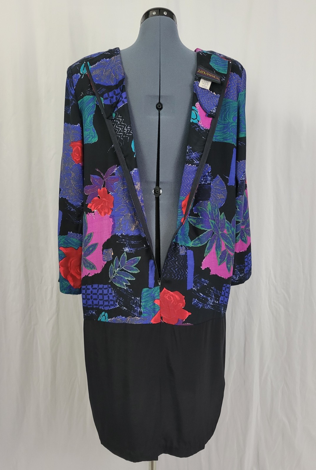 Vintage Just in Thyme Drop Waist Dress w Printed Top & Black Skirt Size 14