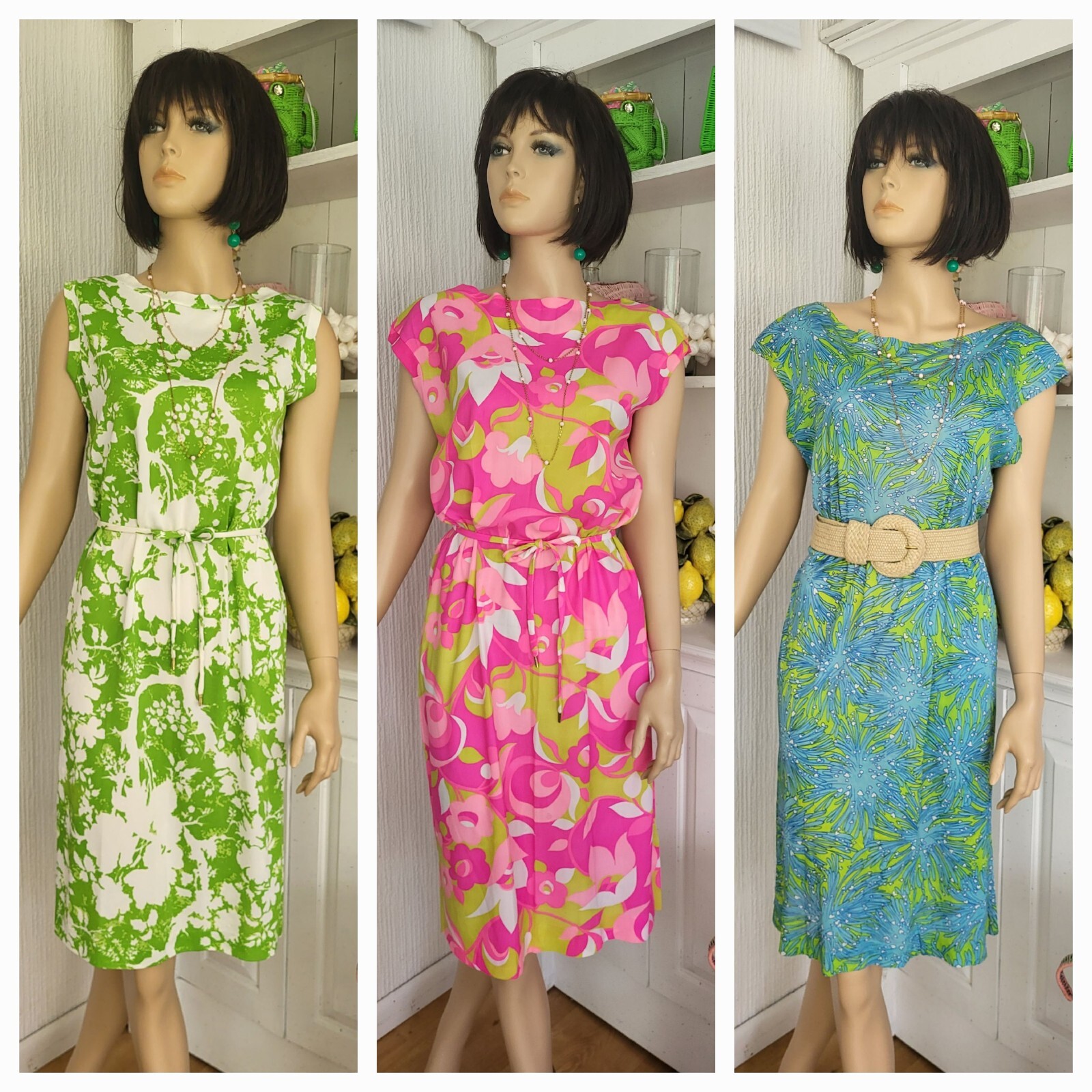Vintage 1960s Nylon Acetate Lilly inspired Shift Dress. In 3 colors sz M $39. ea