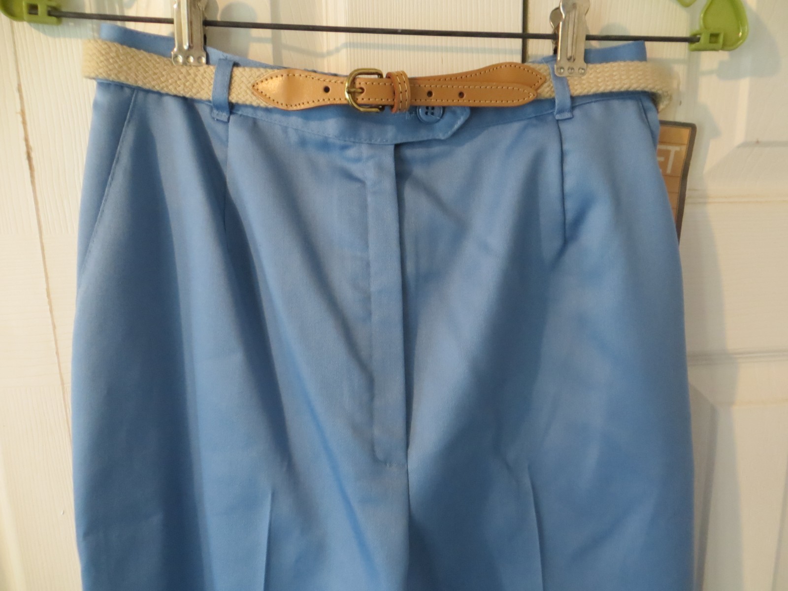 NWT 80’s Vintage Koret Light Blue Poly Cotton Belted High Waist Mom Pants 10