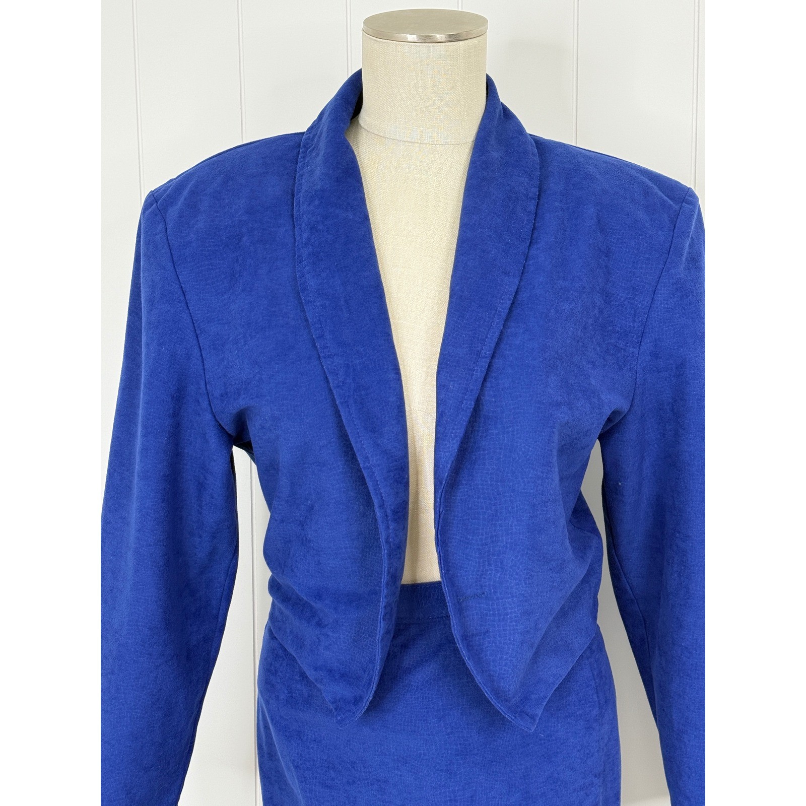 Vintage By Choice A Byer Royal Blue Skirt Suit Women Size 3 80s Power Suit Crop