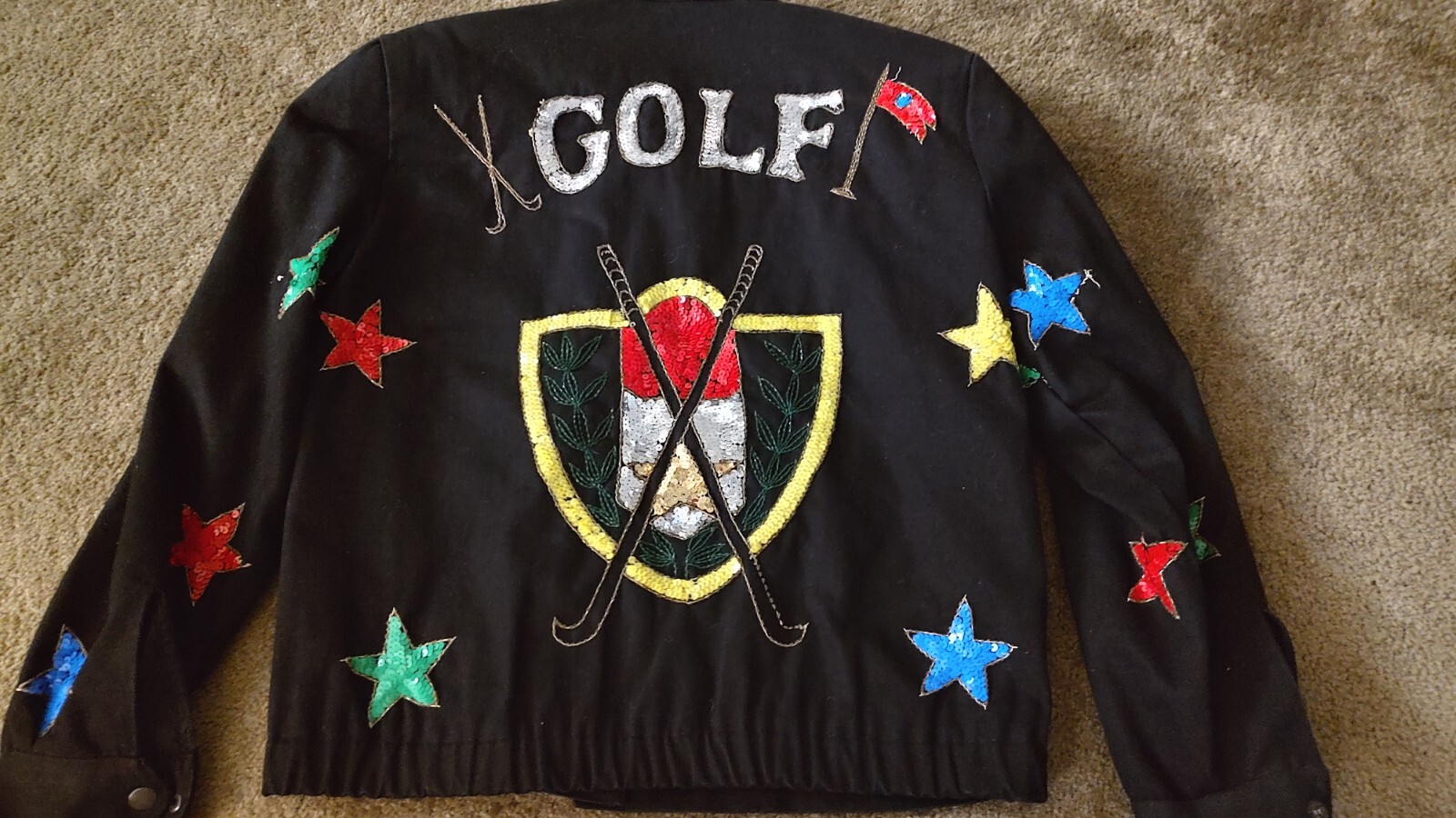 Vtg 80s MODI DENIM Sequin Embroidered Golf Theme sz 6-8 Snap Chromatic Jacket
