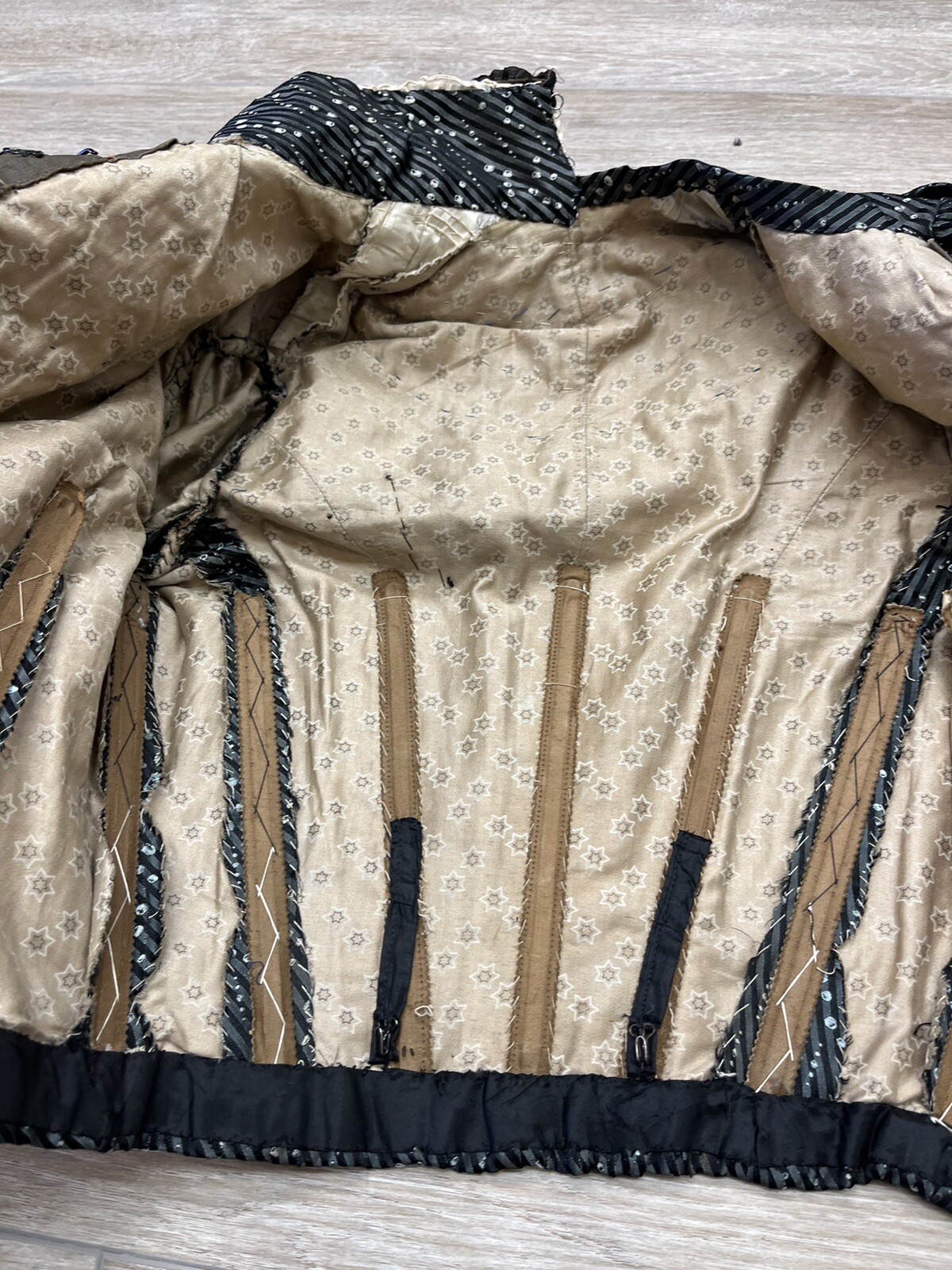 Antique Victorian Black Silk Jacquard Bodice Stripes and Bubble Pattern AS IS