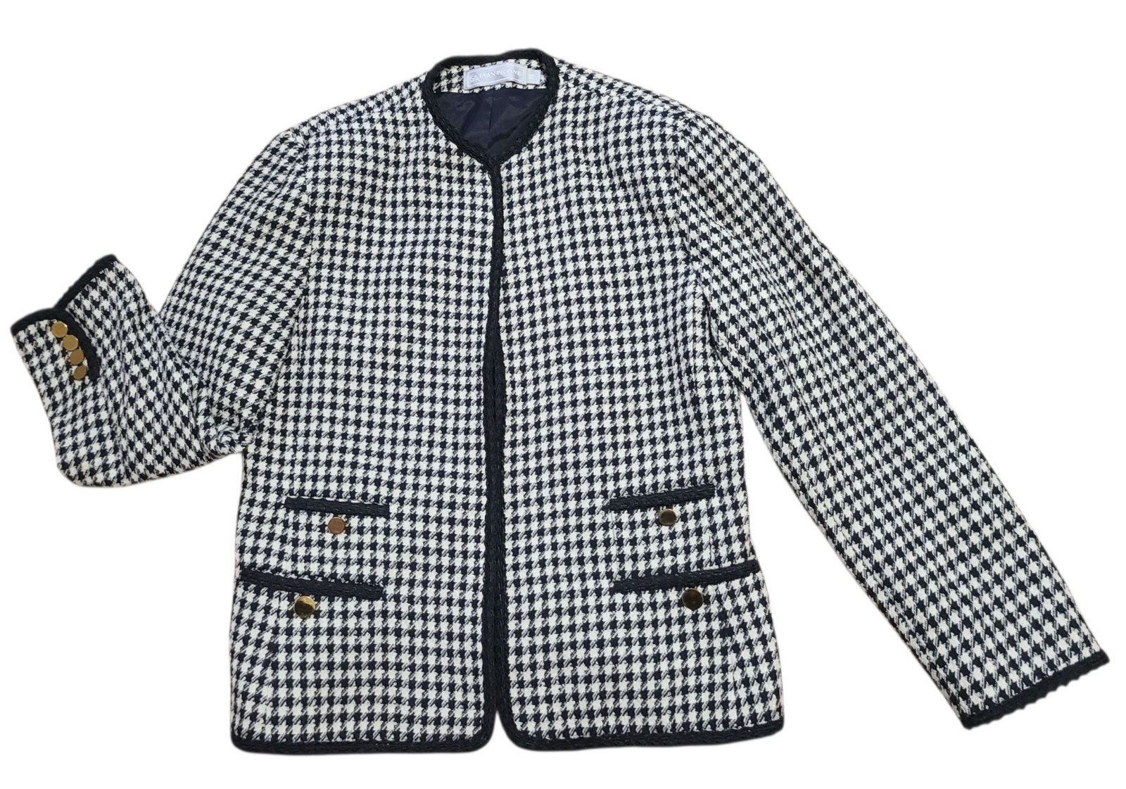 Vintage Evan Piccone Houndstooth Jacket Size 14 Lined Wool Shoulder Pads