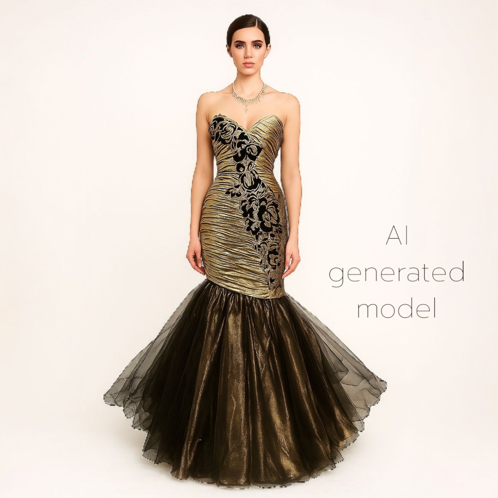 Vtg 80s Prom Dress XS/S Mermaid Gold Lame Metallic Ruched Pageant Gown New