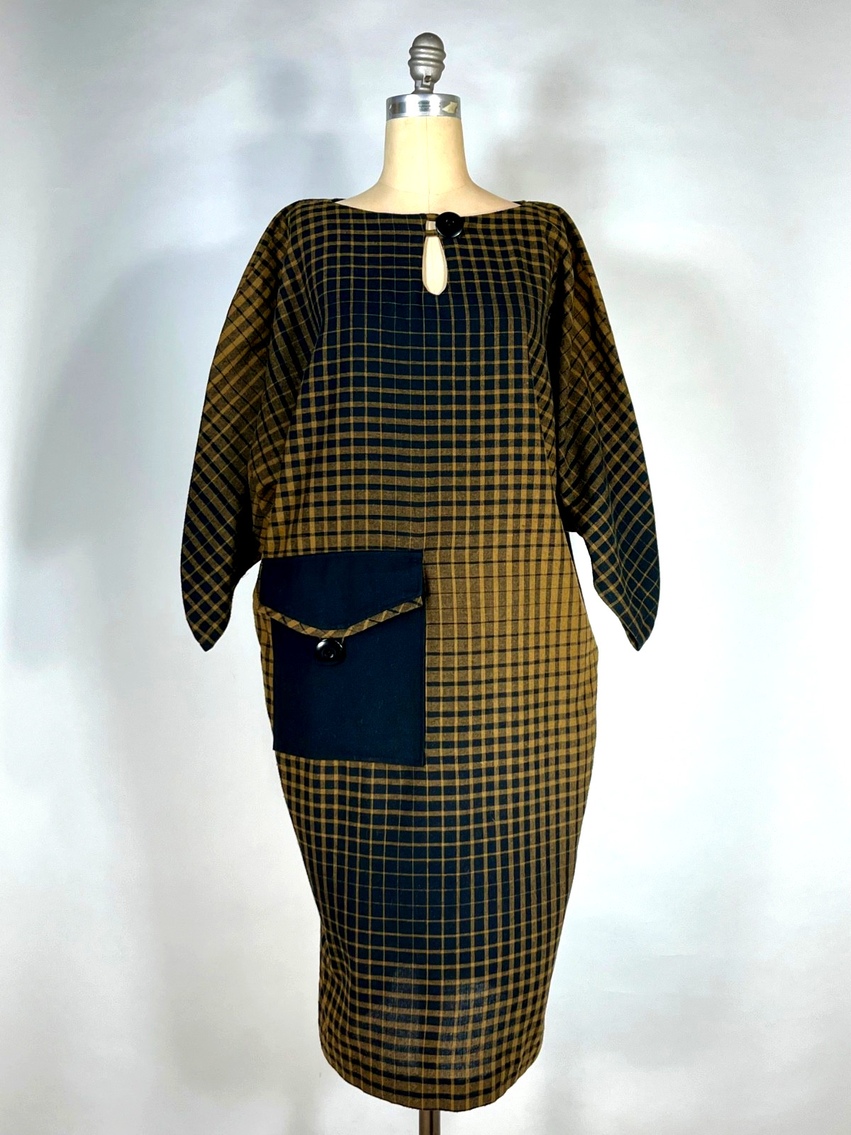 Vintage 1980’s unique JAPANESE DESIGN insp. style wool dress w/morph check print