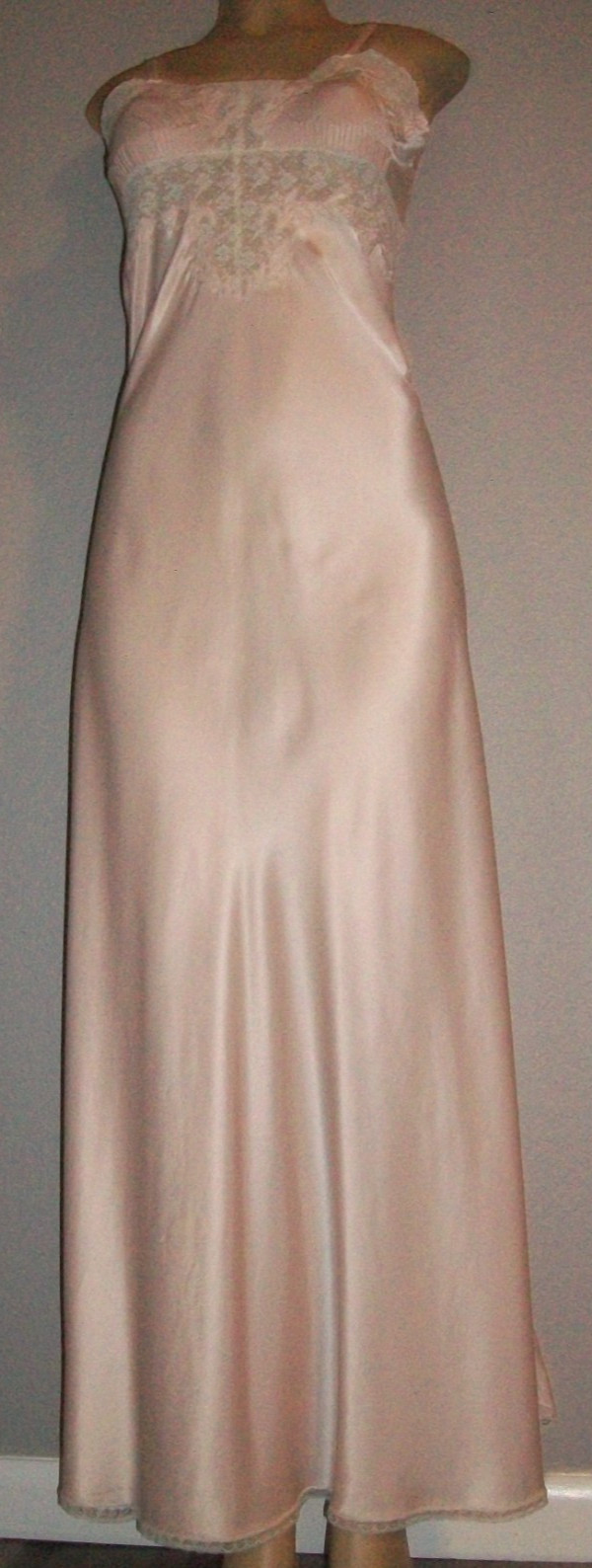Vtg Pink Acetate Satin Long Nightgown S