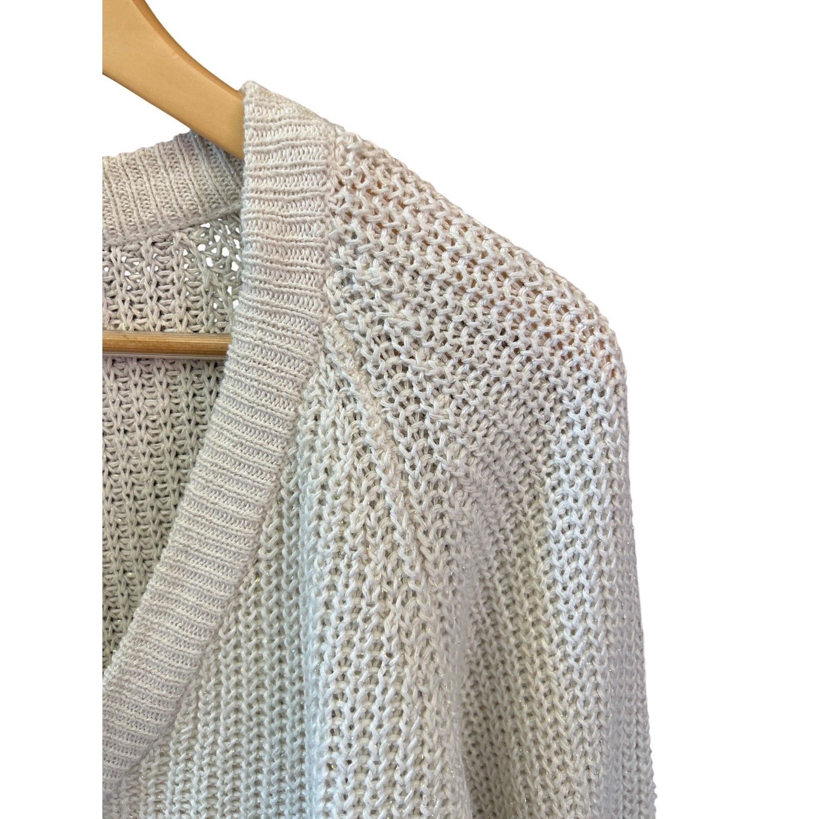Vintage Robin Ross Sweater V-Neck Metallic Shimmer Cream Knit Raglan 80s Style
