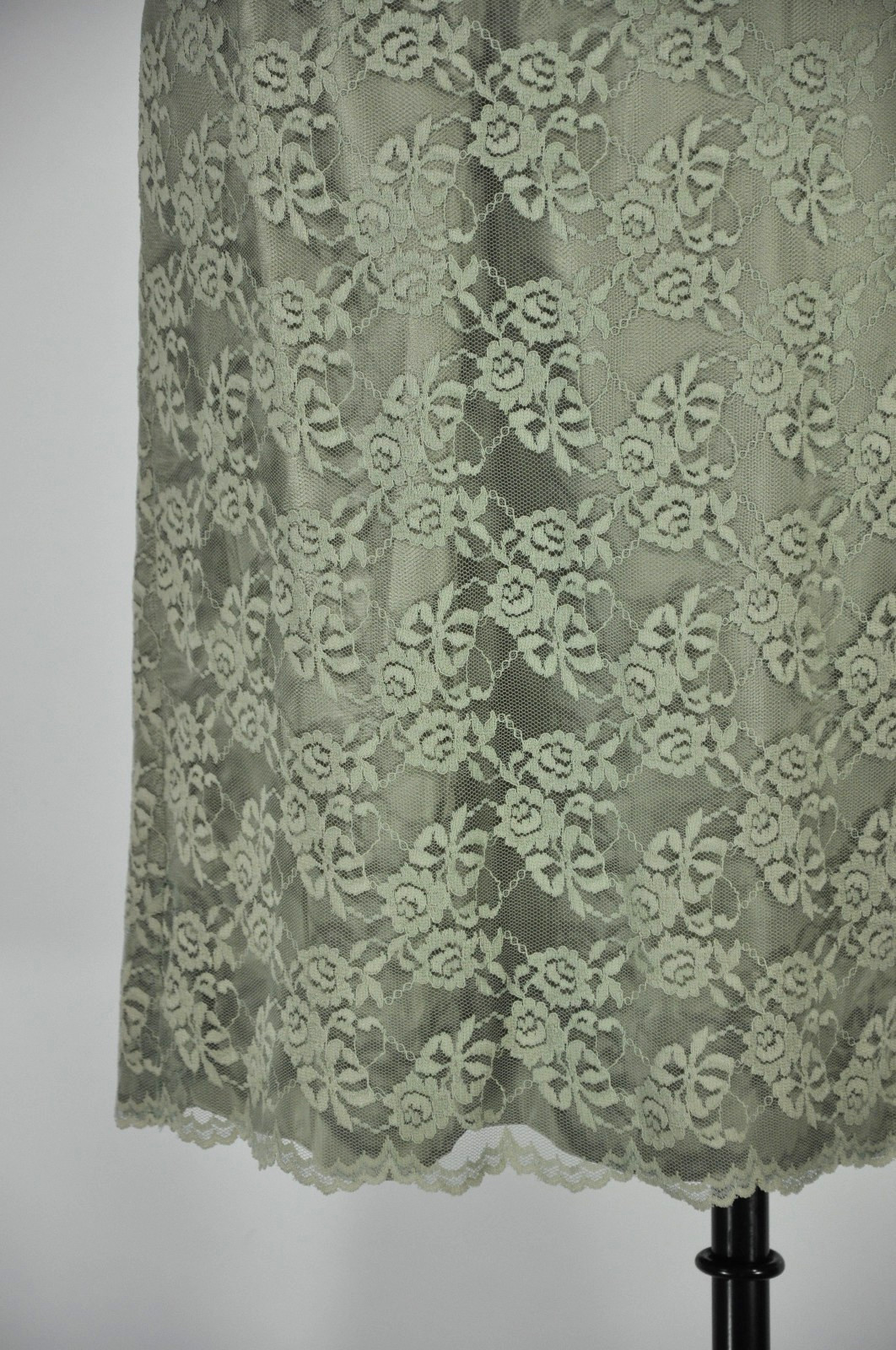 60s Vintage Sage Green Floral Lace Midi Sheath Wiggle Cocktail Dress Women XS S
