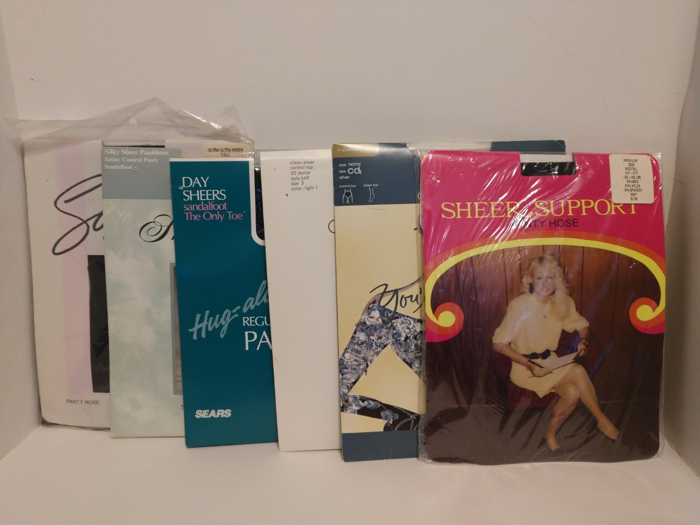VTG Pantyhose Nylon Hosiery Stocking Mixed Lot of 6 Pair ~Tall Sizes Navy Silver