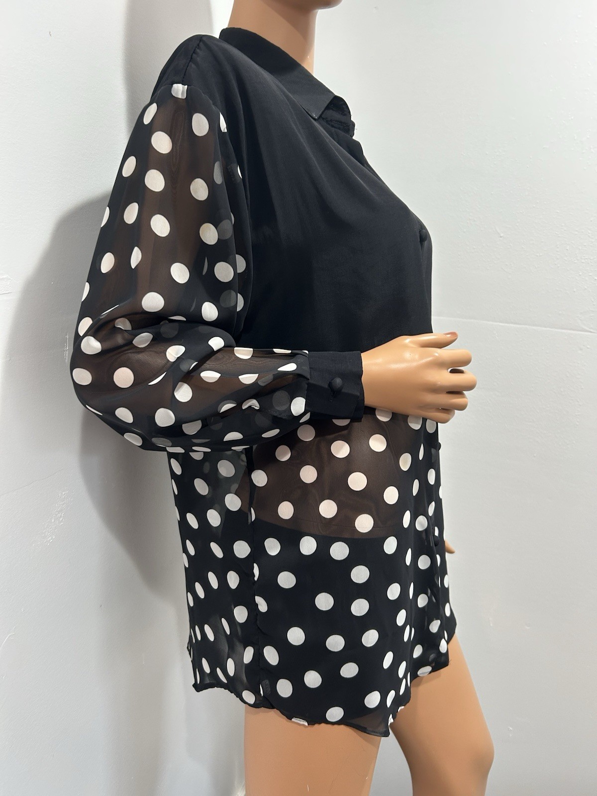 Dani An Vintage Blouse black white polka dots long sleeves size large