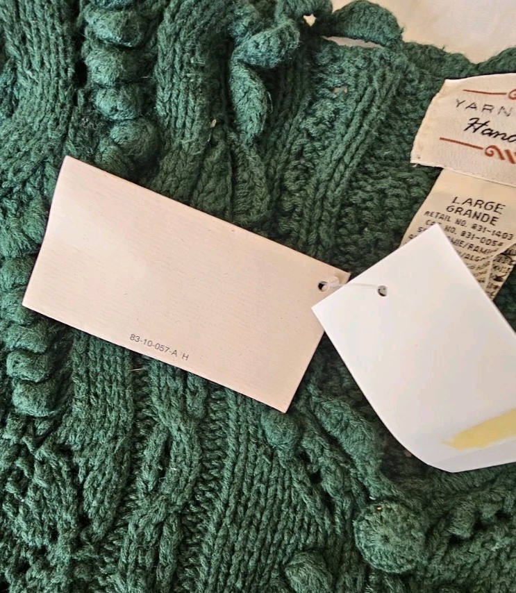 NWT Deadstock Vtg 90s Yarnworks Handknit Sweater Womens Size L Green Chunky