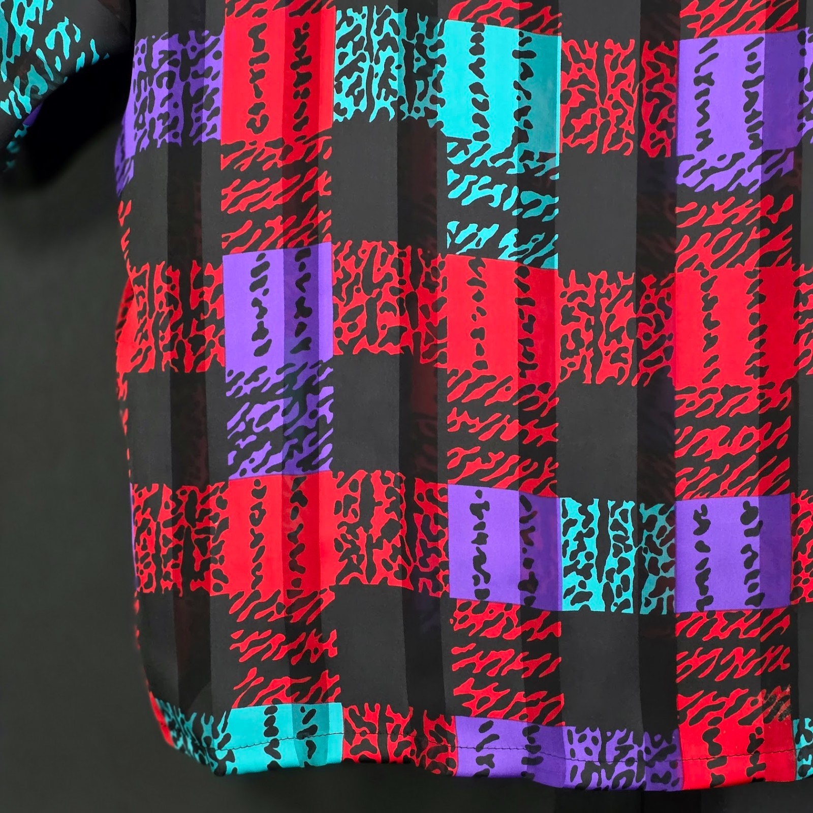 Vintage Avon Fashions Blouse 11/12 Red Purple Teal Black Plaid Boxy Top 80s 90s
