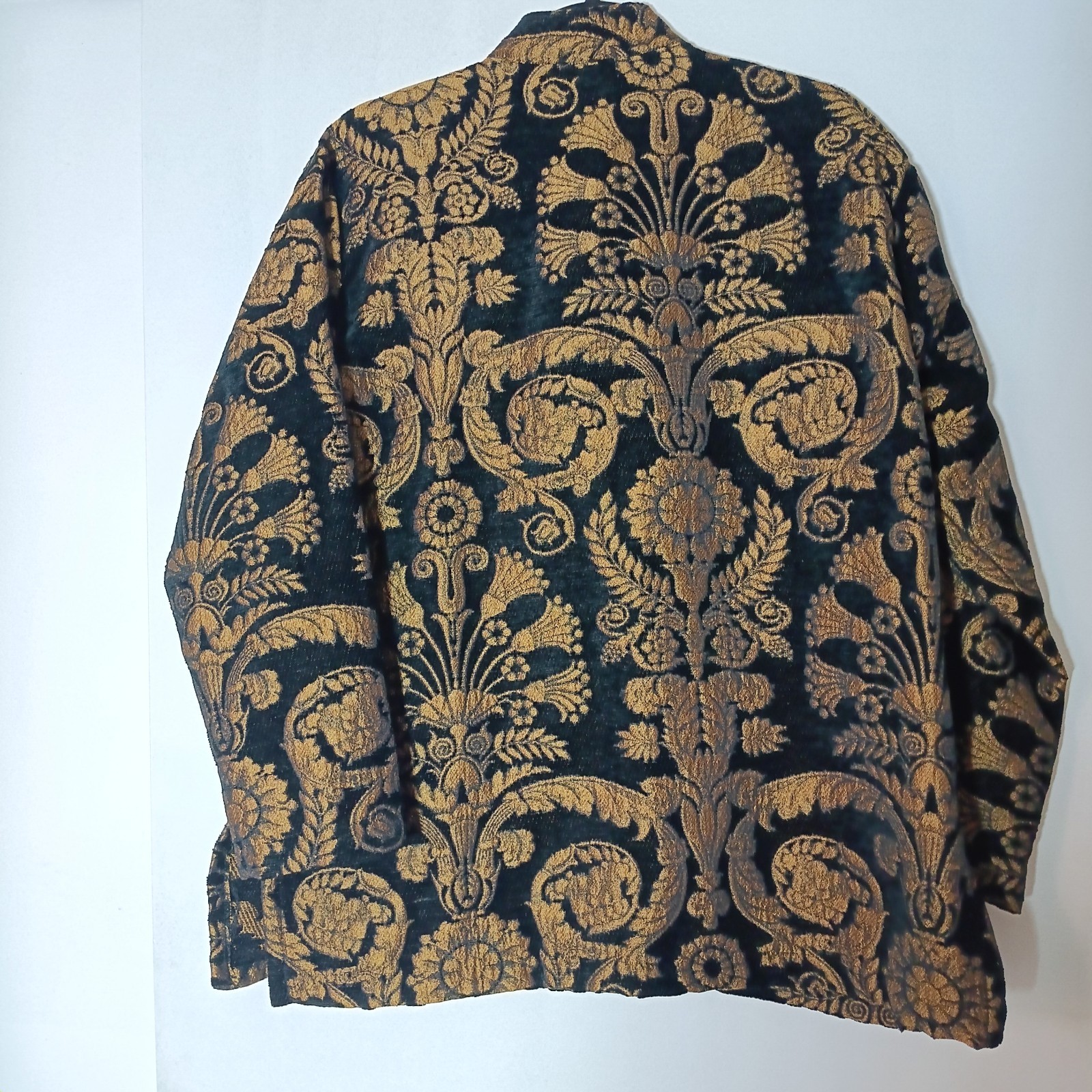 Baroque Rococo Style Y2K BROCADE Jacket M black Gold Floral Ornate Luxous Vtg