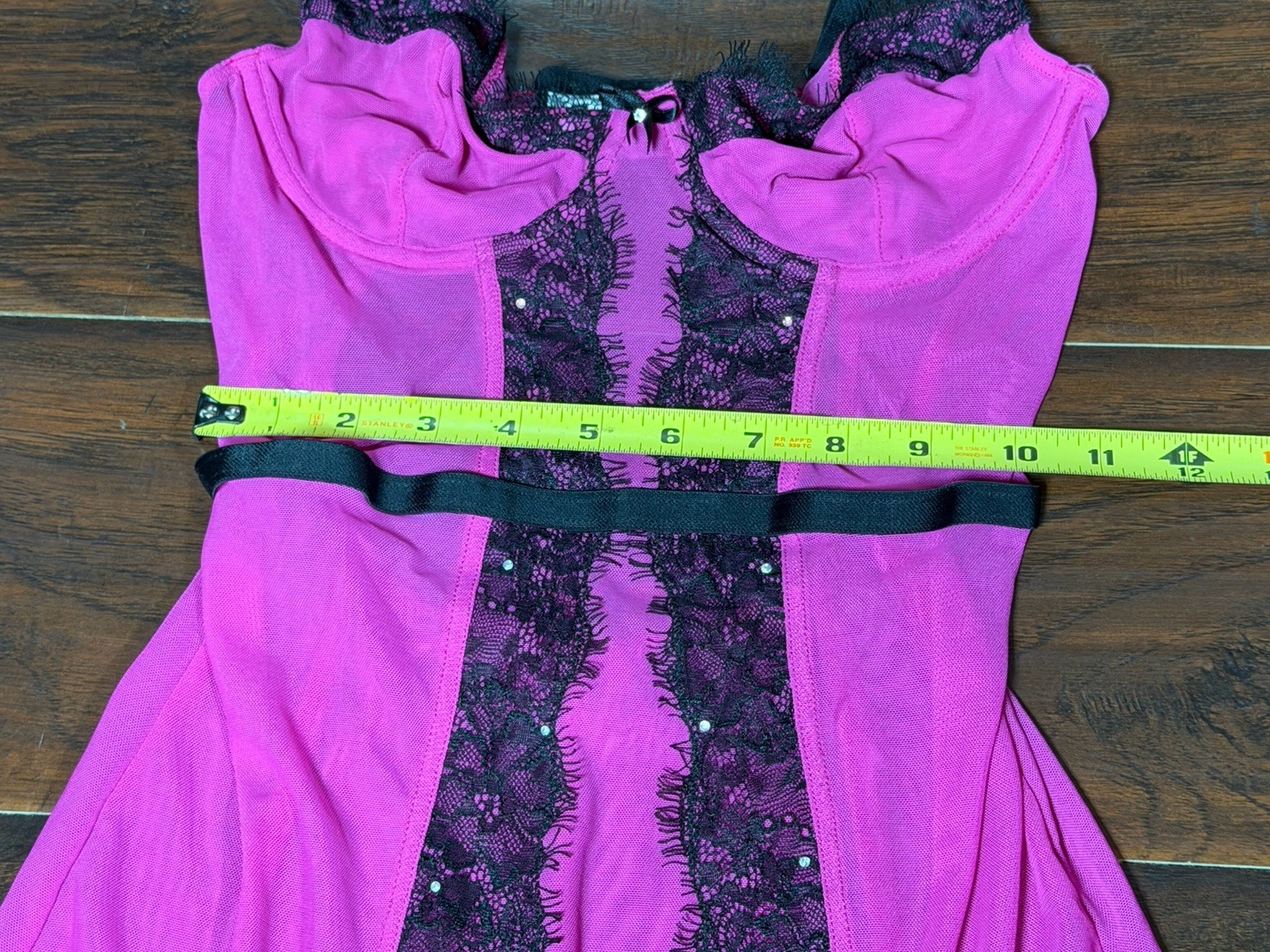 Fredericks of Hollywood Small Y2K Vtg Slip Dress Hot Pink Black Mesh Lingerie