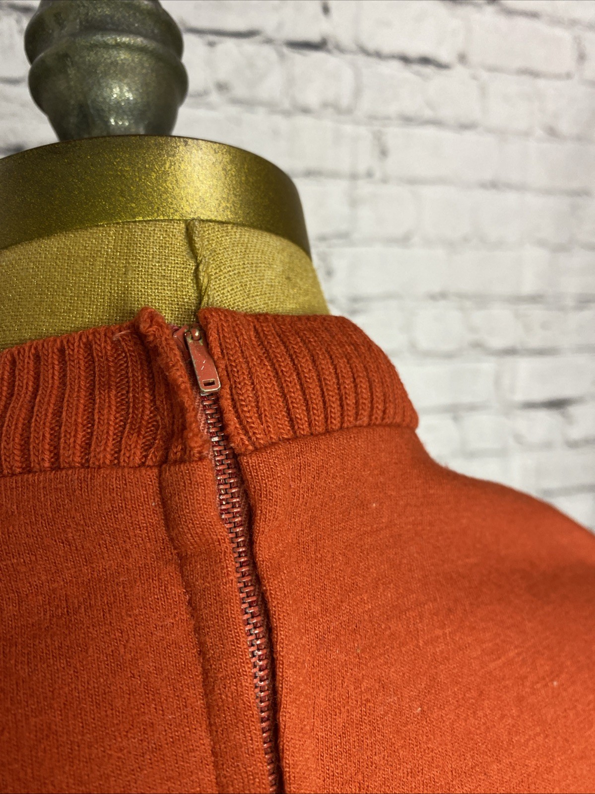 Vtg 60s Mod Marion McCoy Wool Orange Dress 3/4 Sleeve MIDI Pencil Secretary