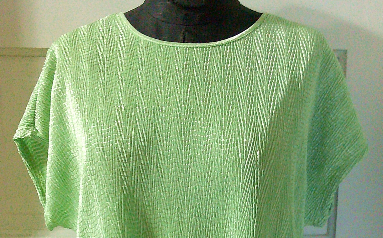 ’80’s LANA LEE SS Lime Green Shiny Crinkle Cap Sleeve Shirt Top Blouse XL