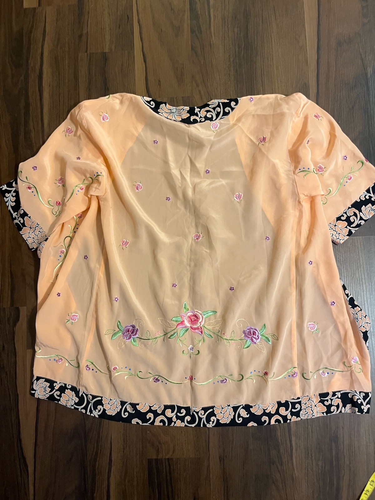 Vintage Silk 2-pc Set Yi Lian Embroidered Floral Kimono Jacket & Tank Top Sz 14