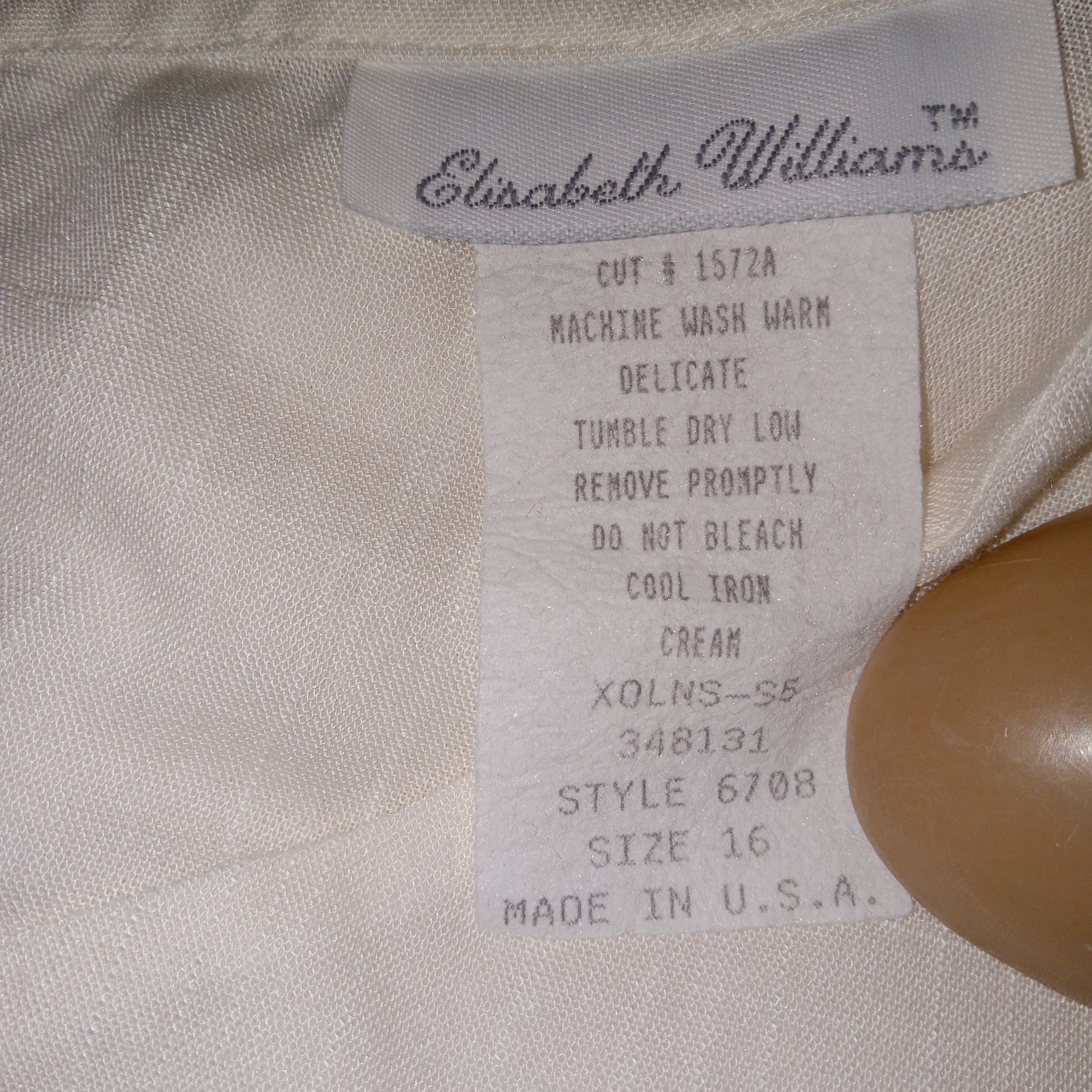 Elizabeth Williams Cream Blouse Size 16 Curved Neckline Classic See Through