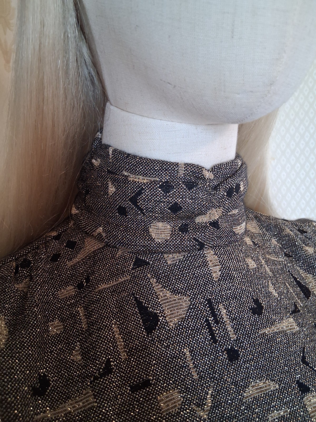 Vintage 80s All that Jazz Metallic Gold New Wave Puff Sleeve Bodycon Mini Dress